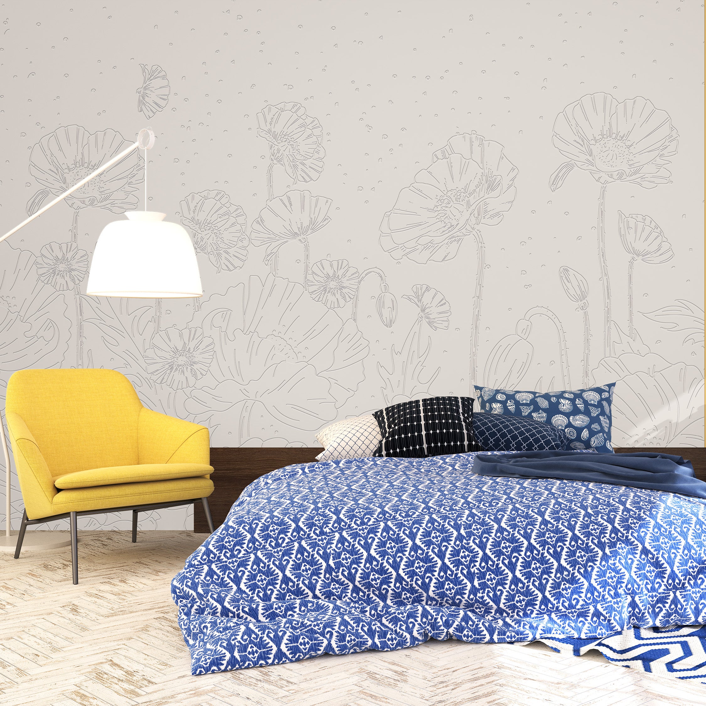 3D Poppy Meadow Relief - Paintable Mural