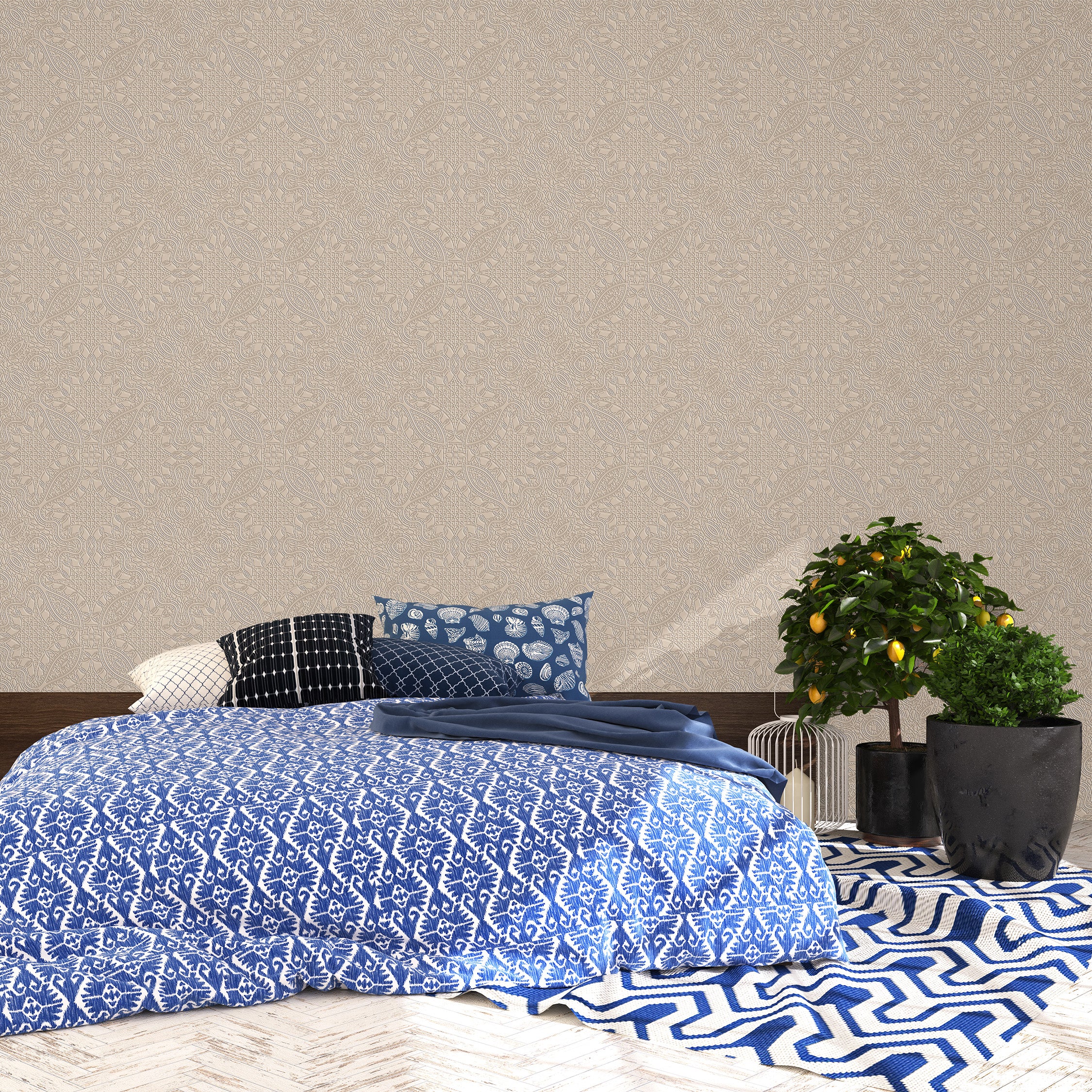 3D Intricate Victorian Scroll - Paintable Wallpaper