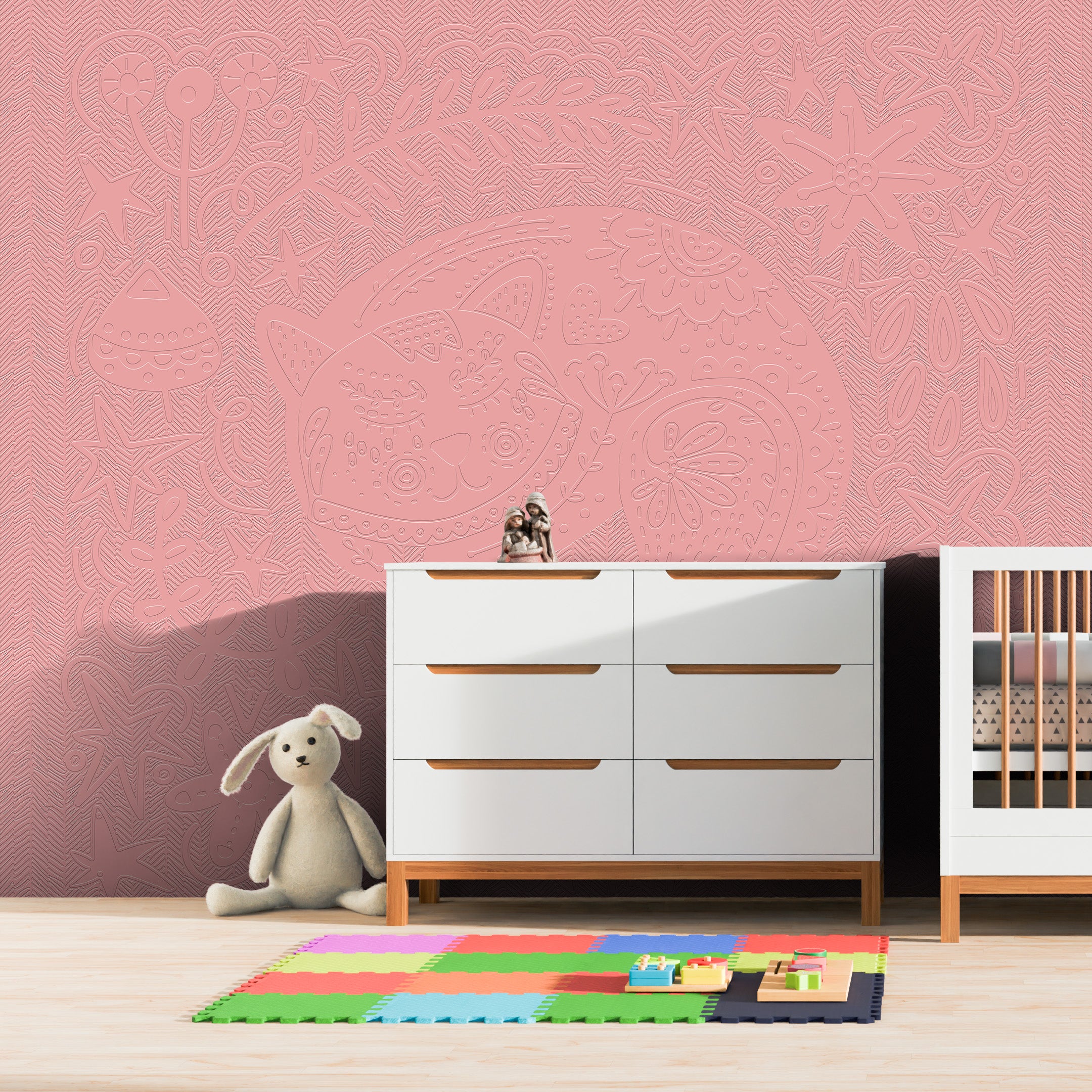 3D Sleeping Folk Cat - Paintable Mural