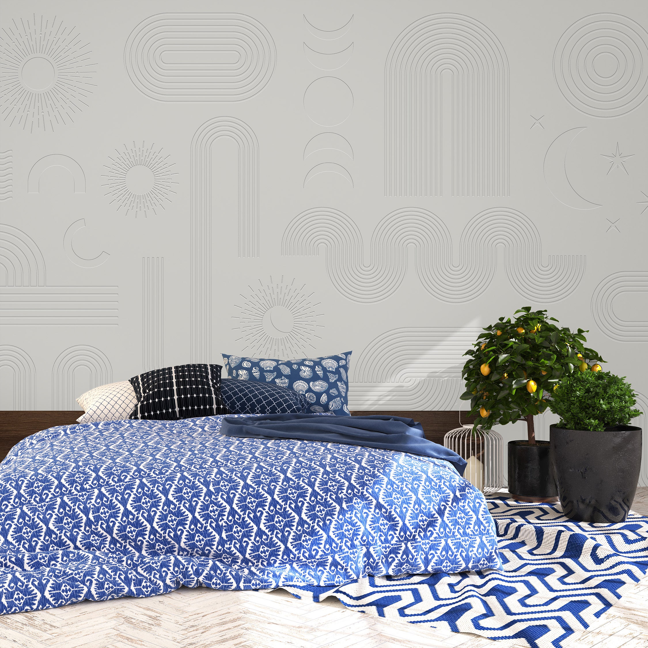 3D Abstract Arch & Sunburst - Paintable Mural