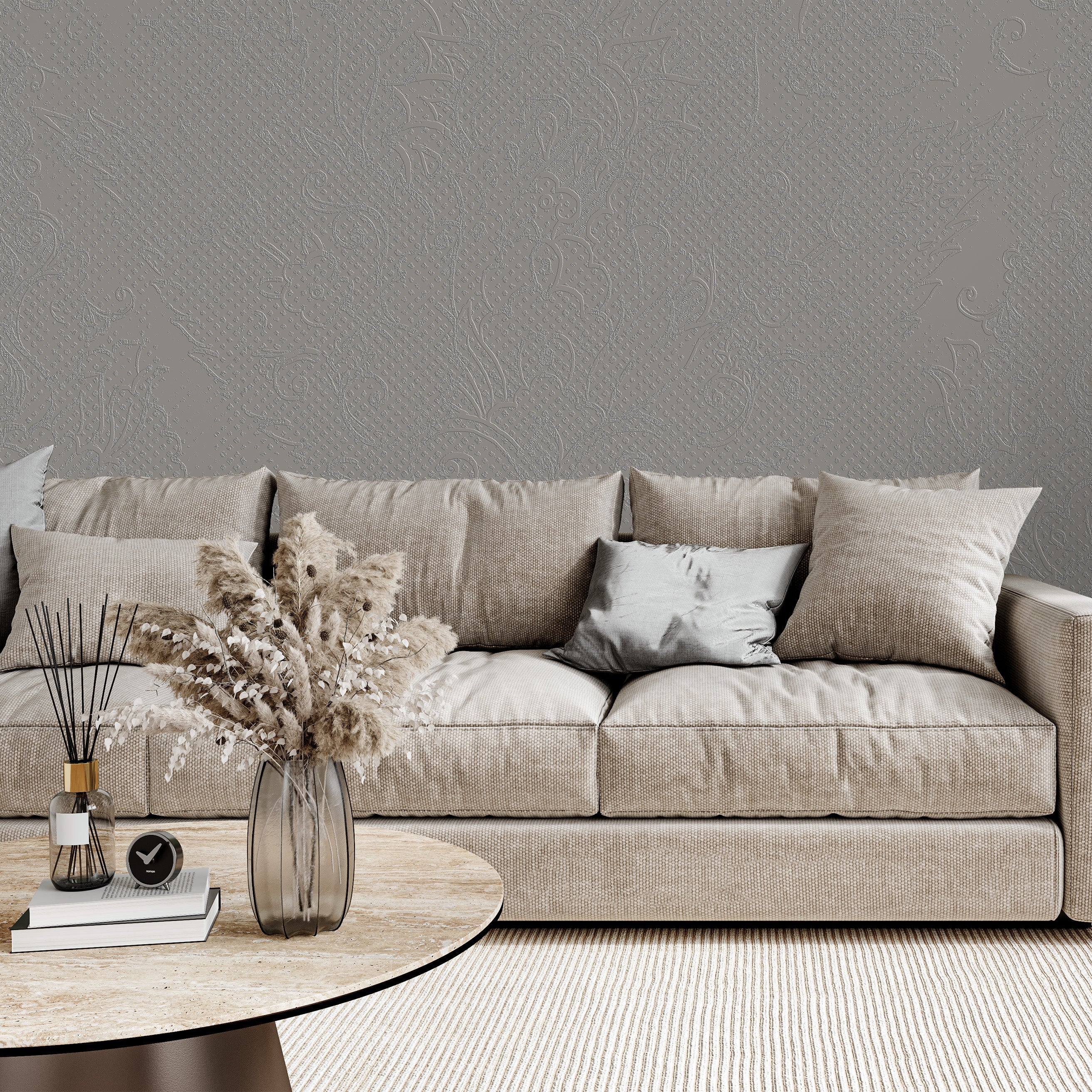 3D Floral Brocade - Paintable Wallpaper