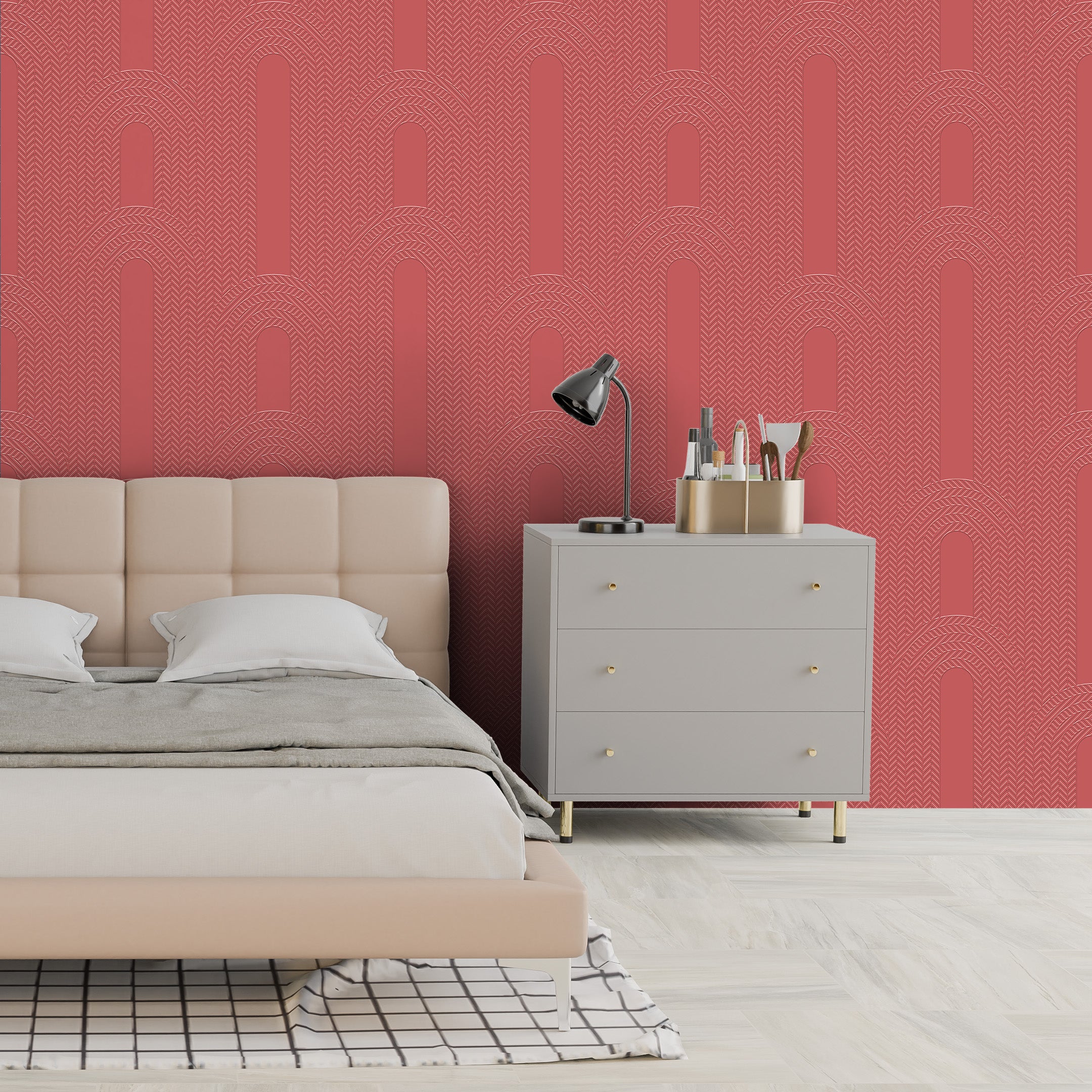 3D Deco Herringbone Rise - Paintable Wallpaper