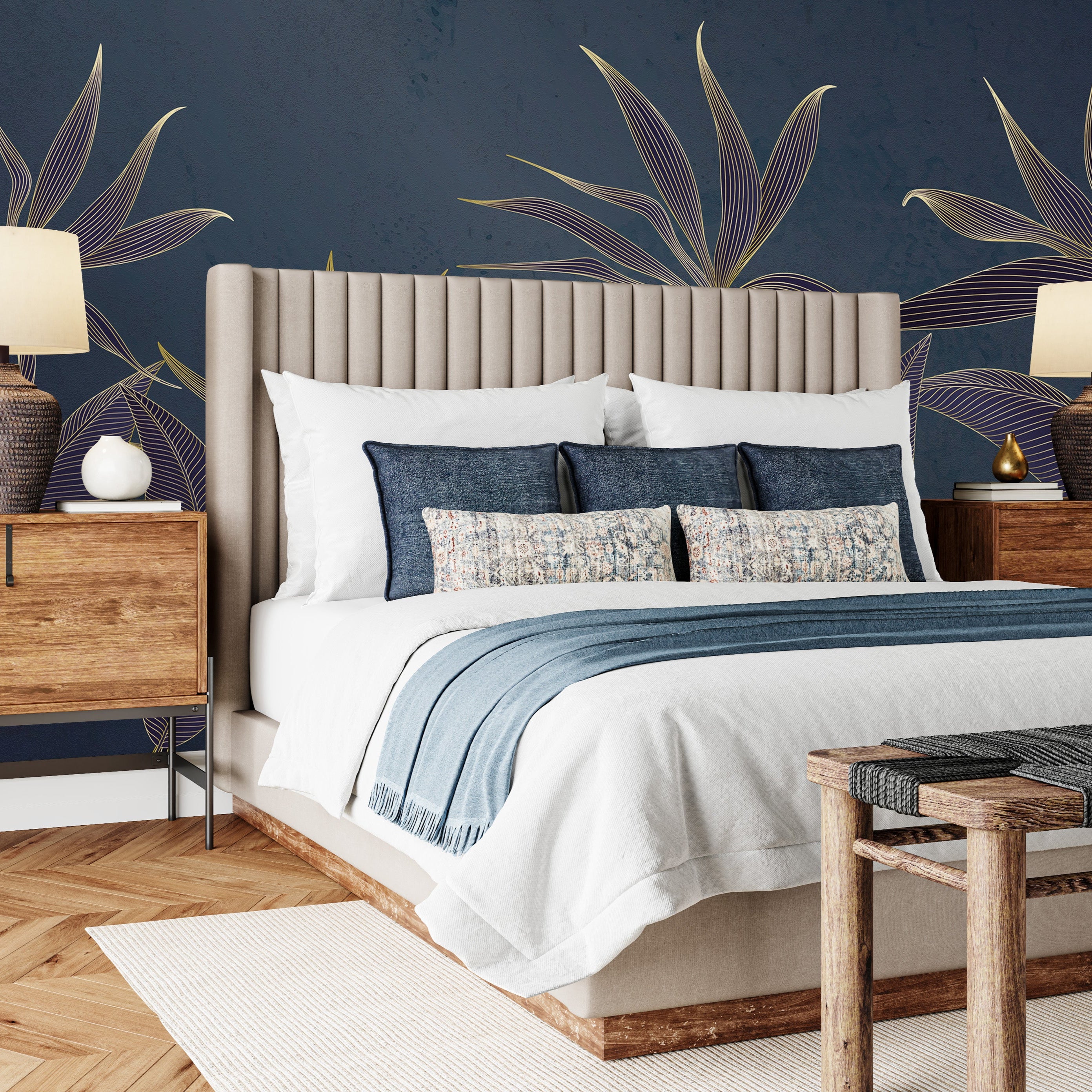 3D Golden Tropical Flowers - Printed Mural