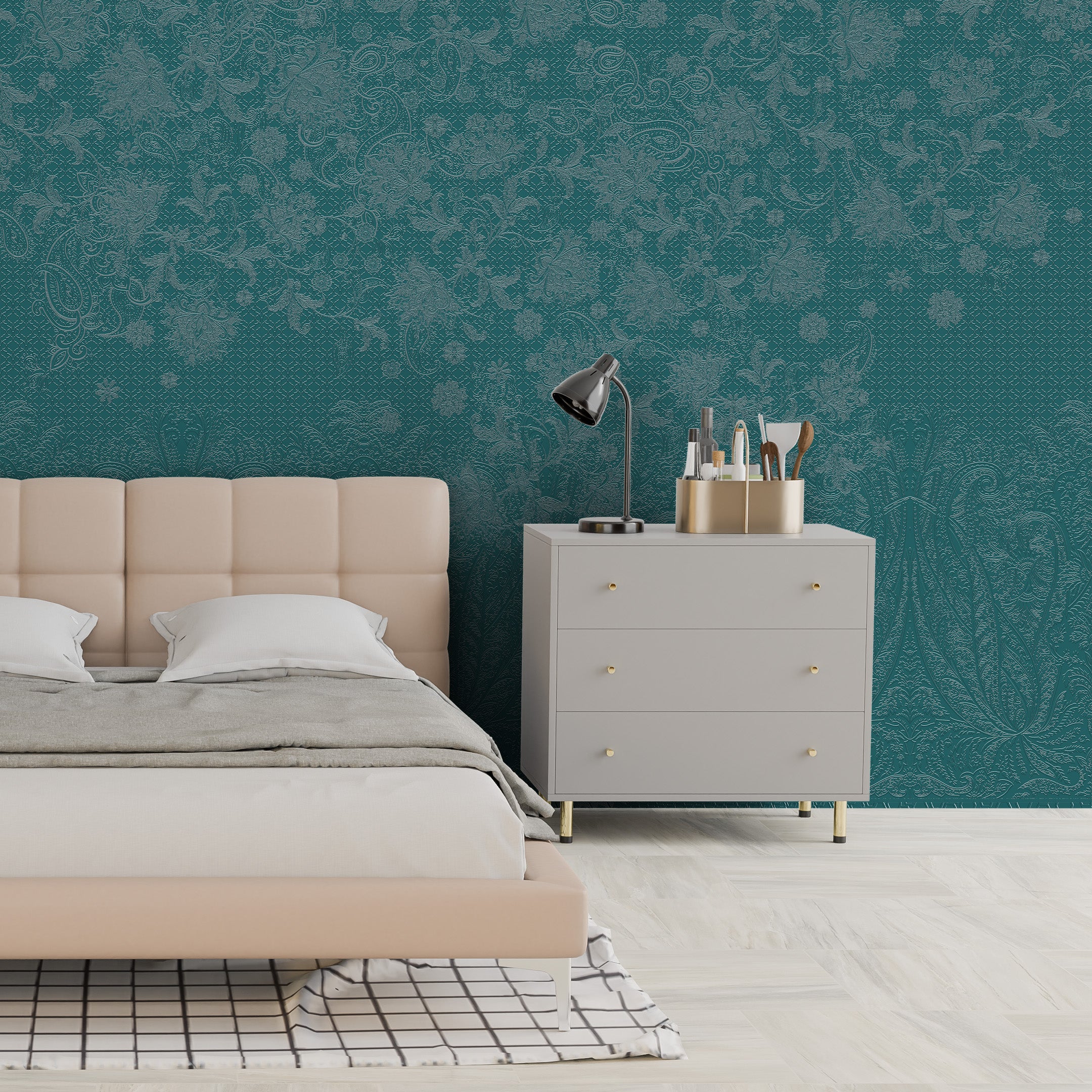 3D Kashmir Floral Tapestry - Paintable Mural