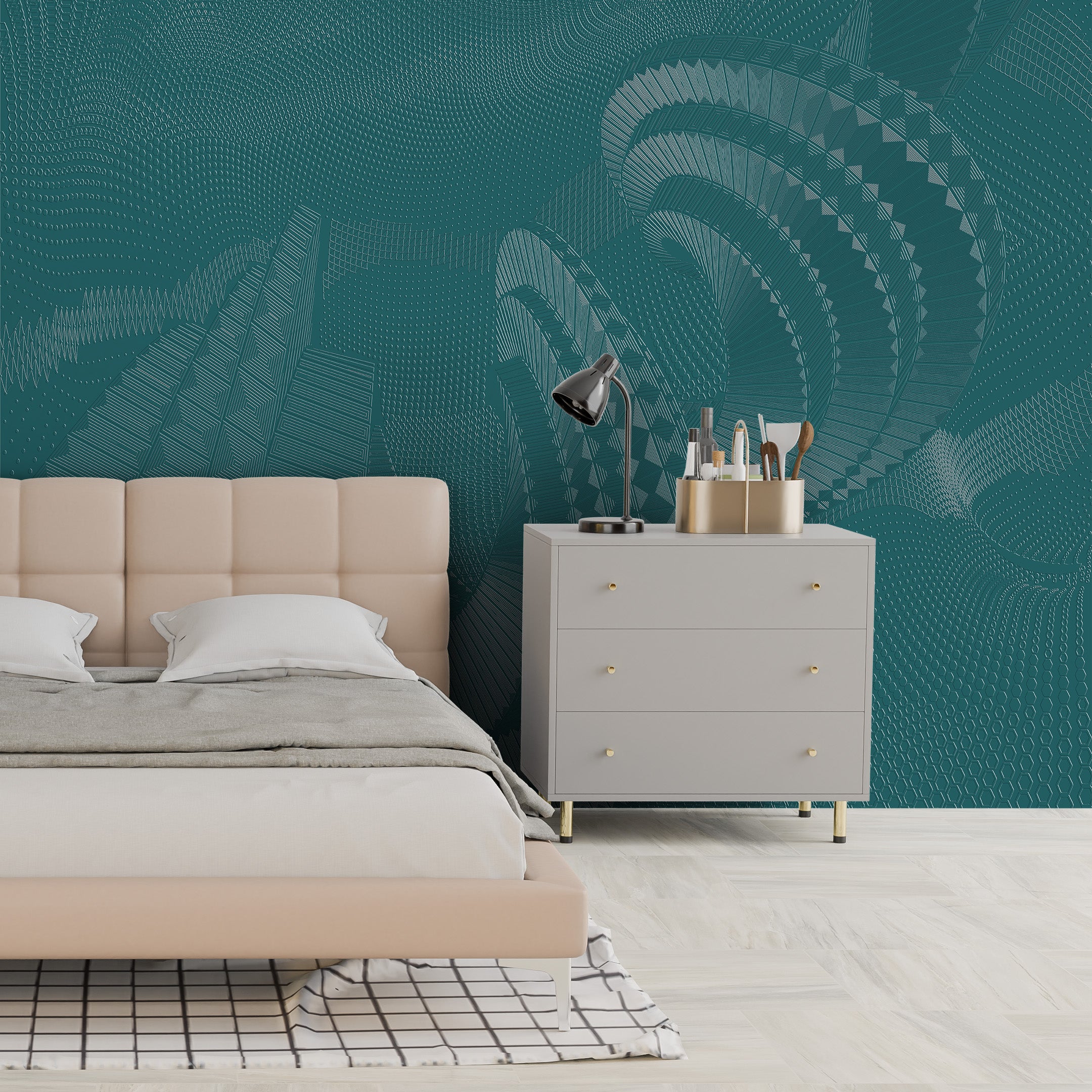 3D Geometric Flow Accent Wall - Paintable Mural