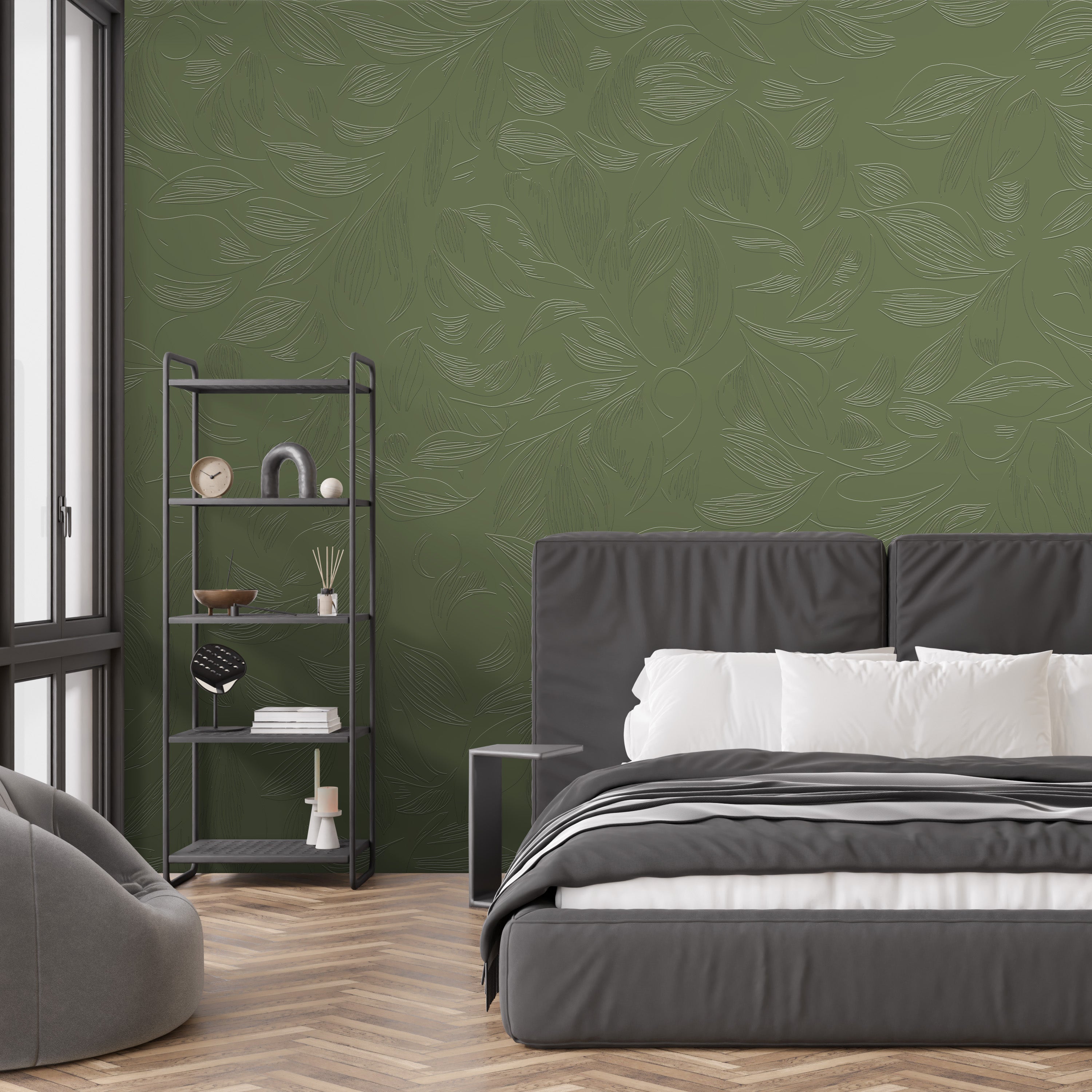 3D Whimsical Leaf Swirl - Paintable Wallpaper