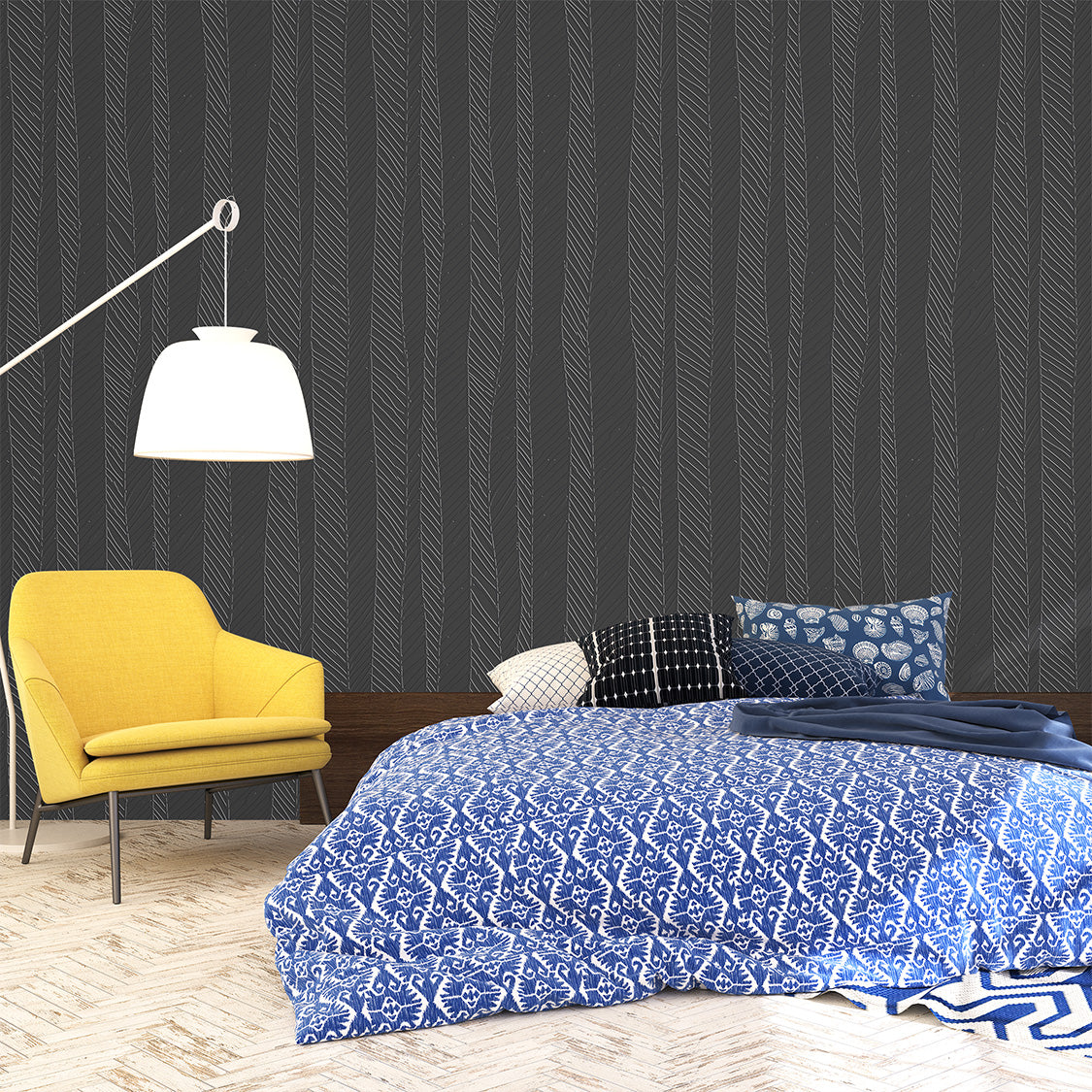 3D Rhythmic Reed Wave - Paintable Wallpaper