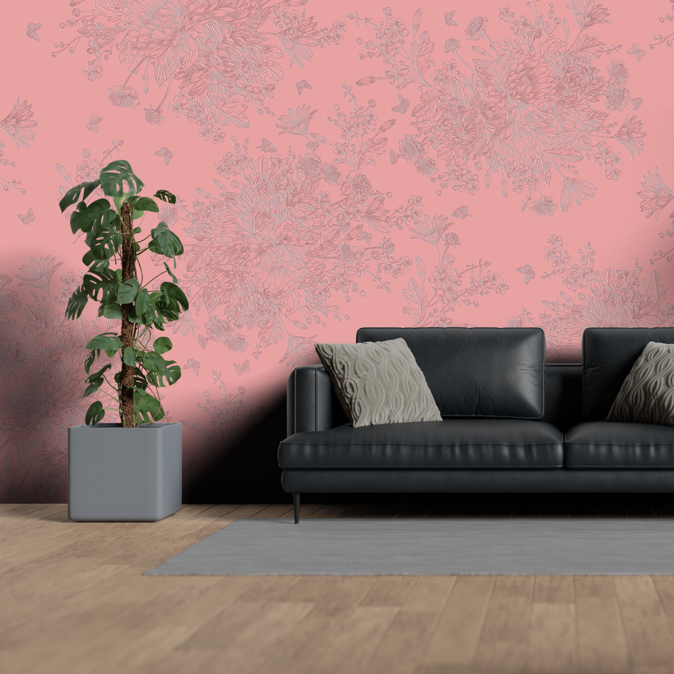 3D Flowers and Butterflies - Paintable Mural