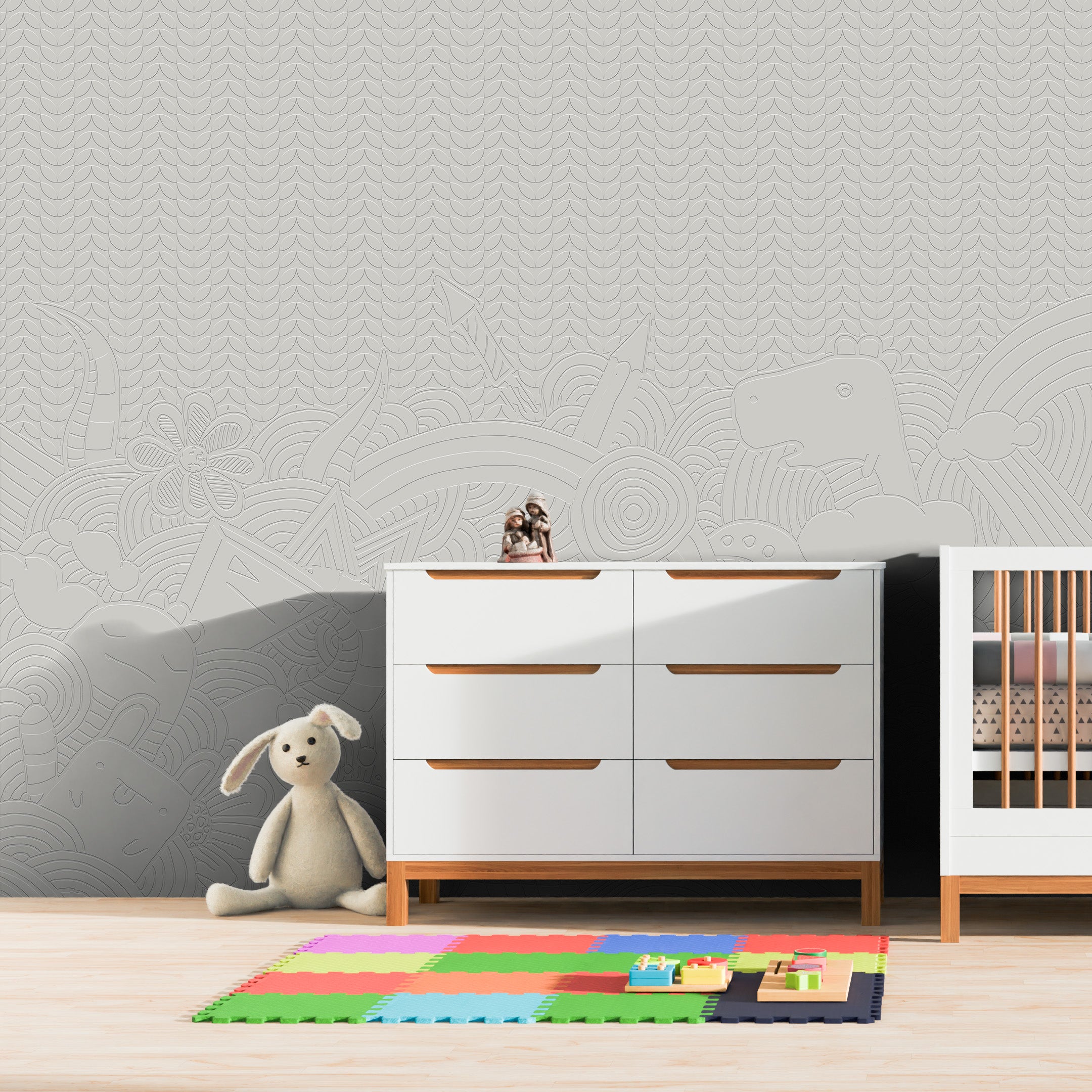 3D Dinosaur & Doodle Nursery - Paintable Mural