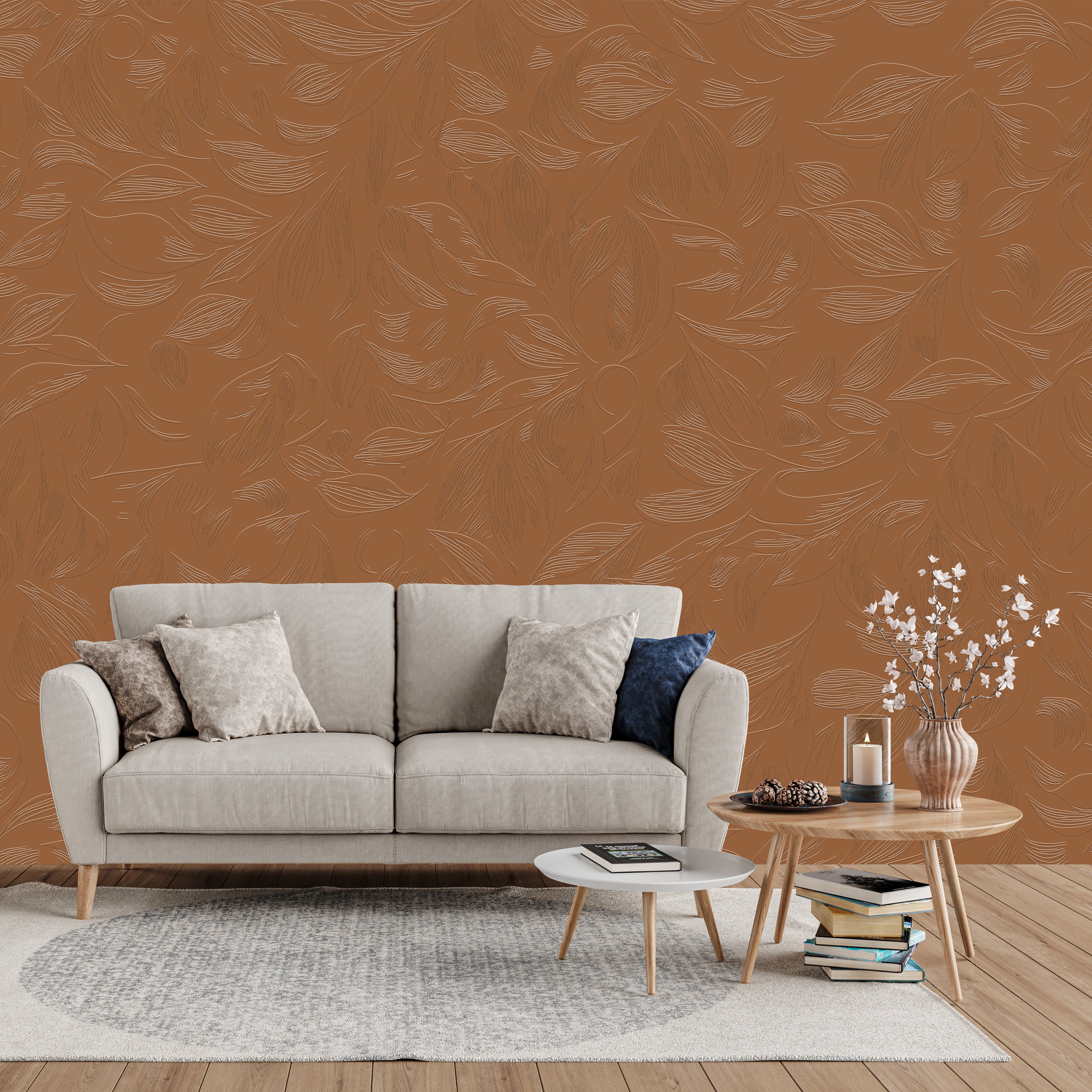 3D Whimsical Leaf Swirl - Paintable Wallpaper