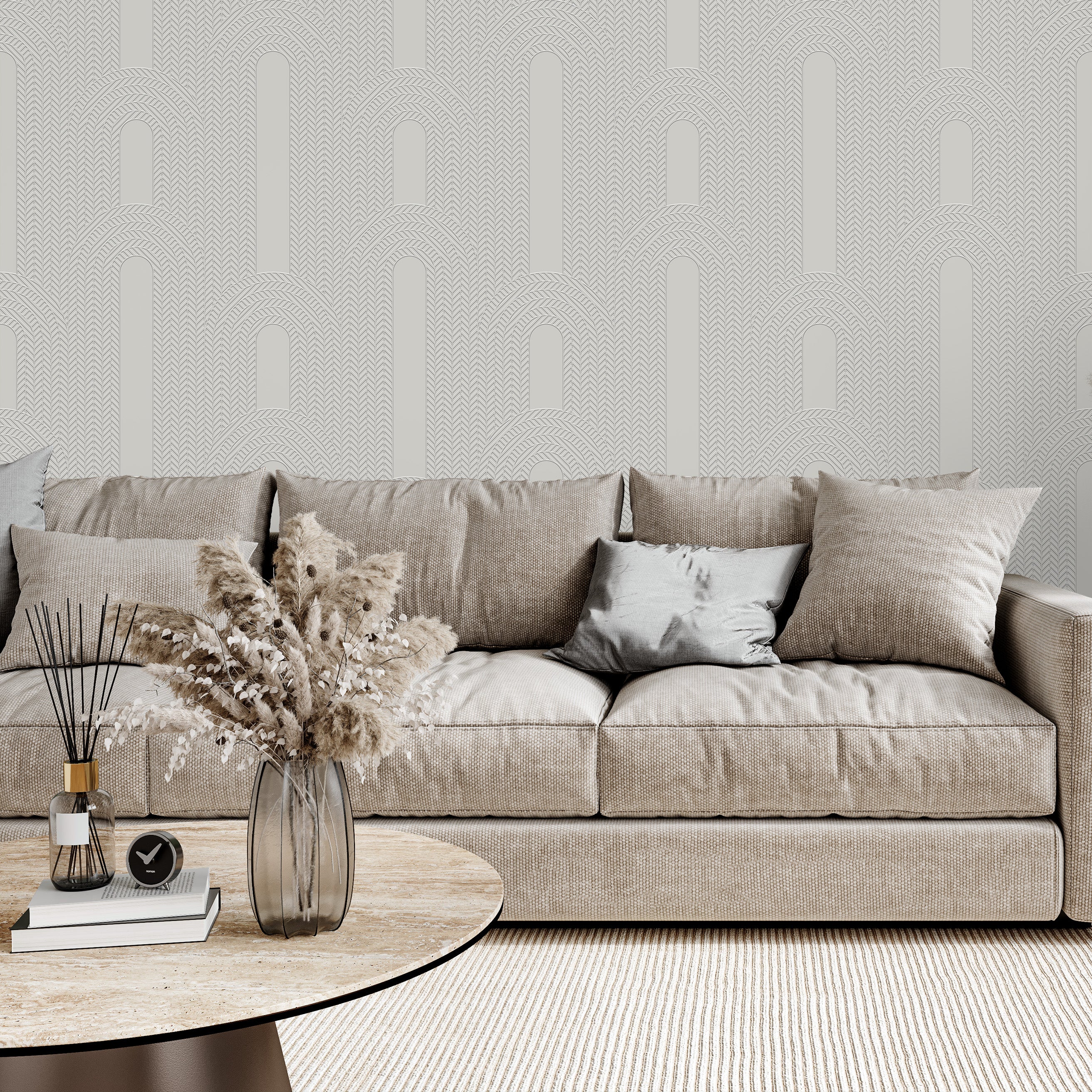 3D Deco Herringbone Rise - Paintable Wallpaper