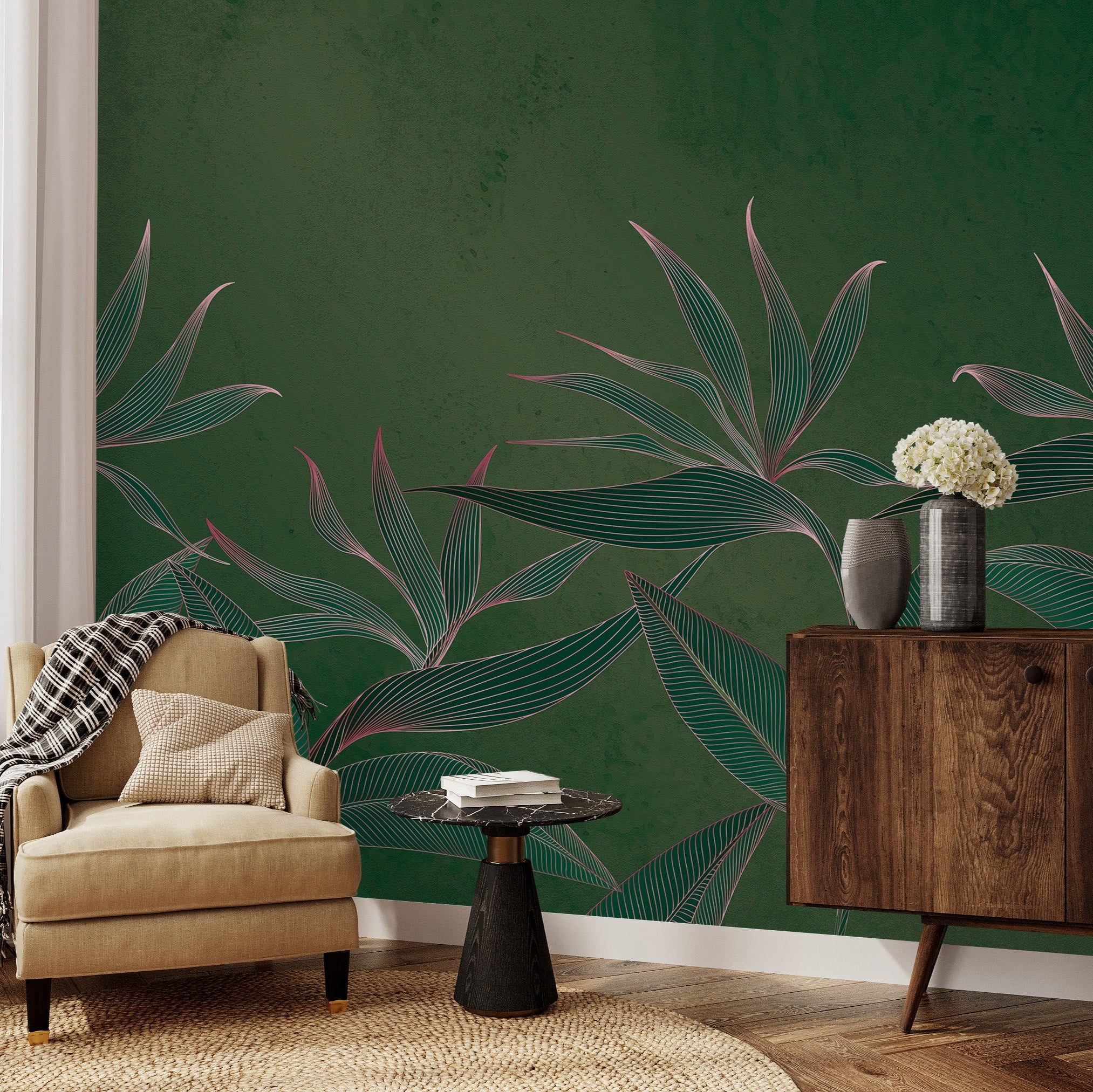 3D Golden Tropical Flowers - Printed Mural