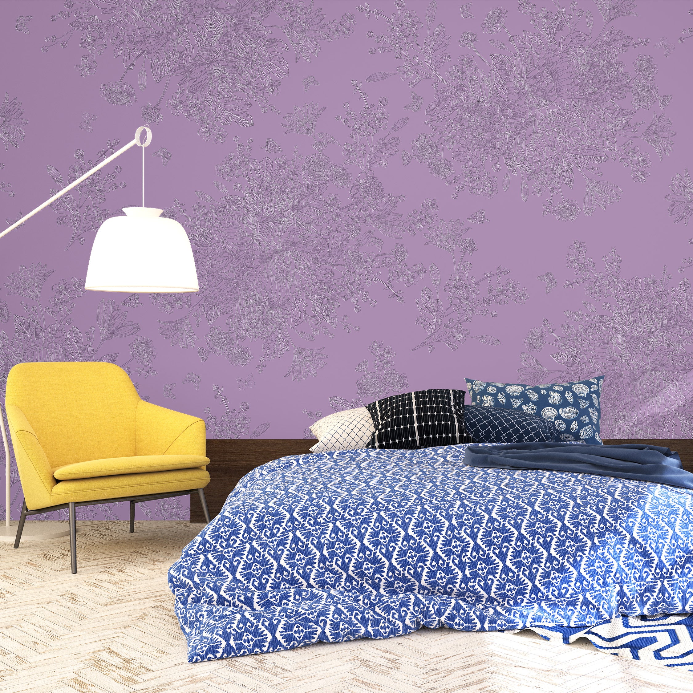 3D Flowers and Butterflies - Paintable Mural