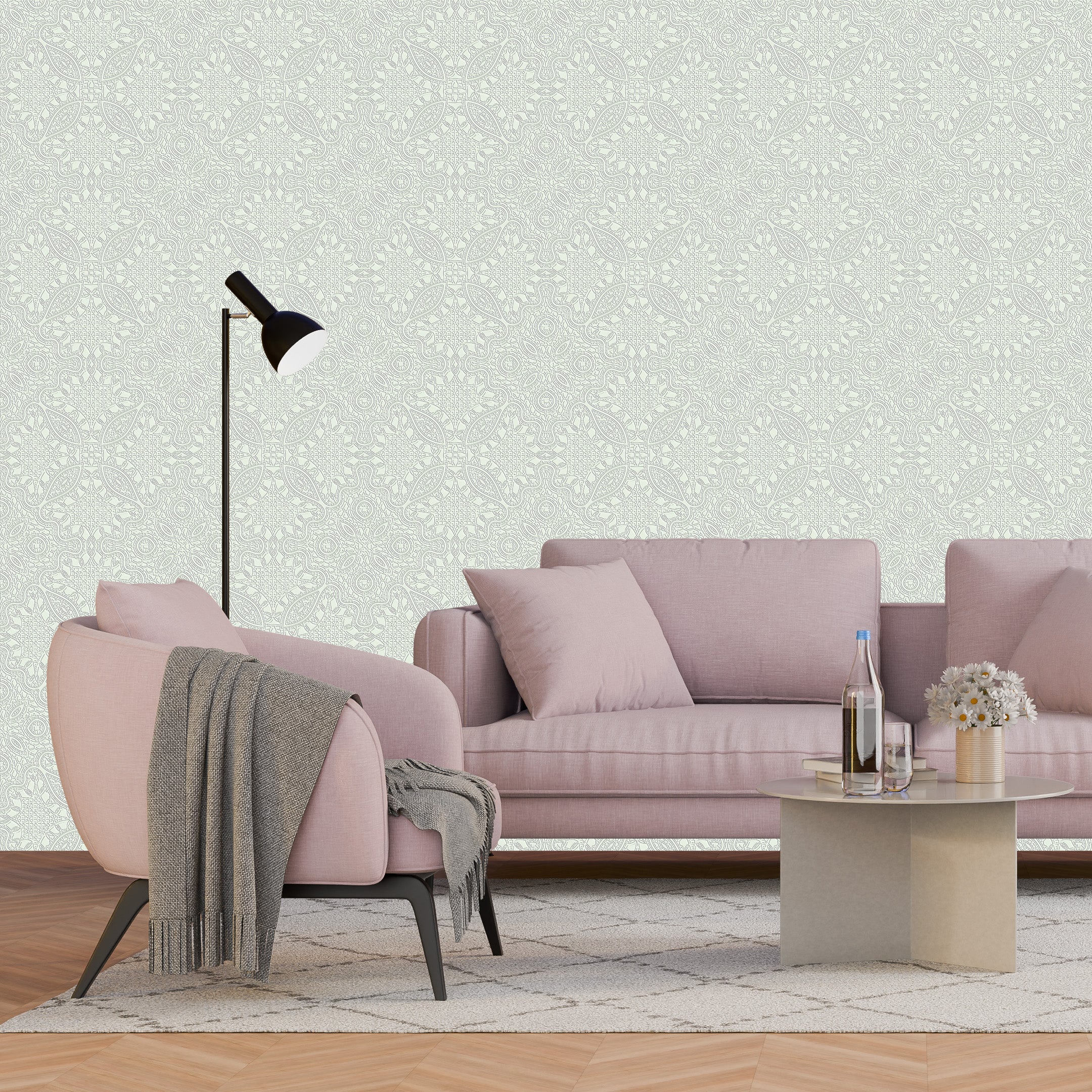 3D Intricate Victorian Scroll - Paintable Wallpaper