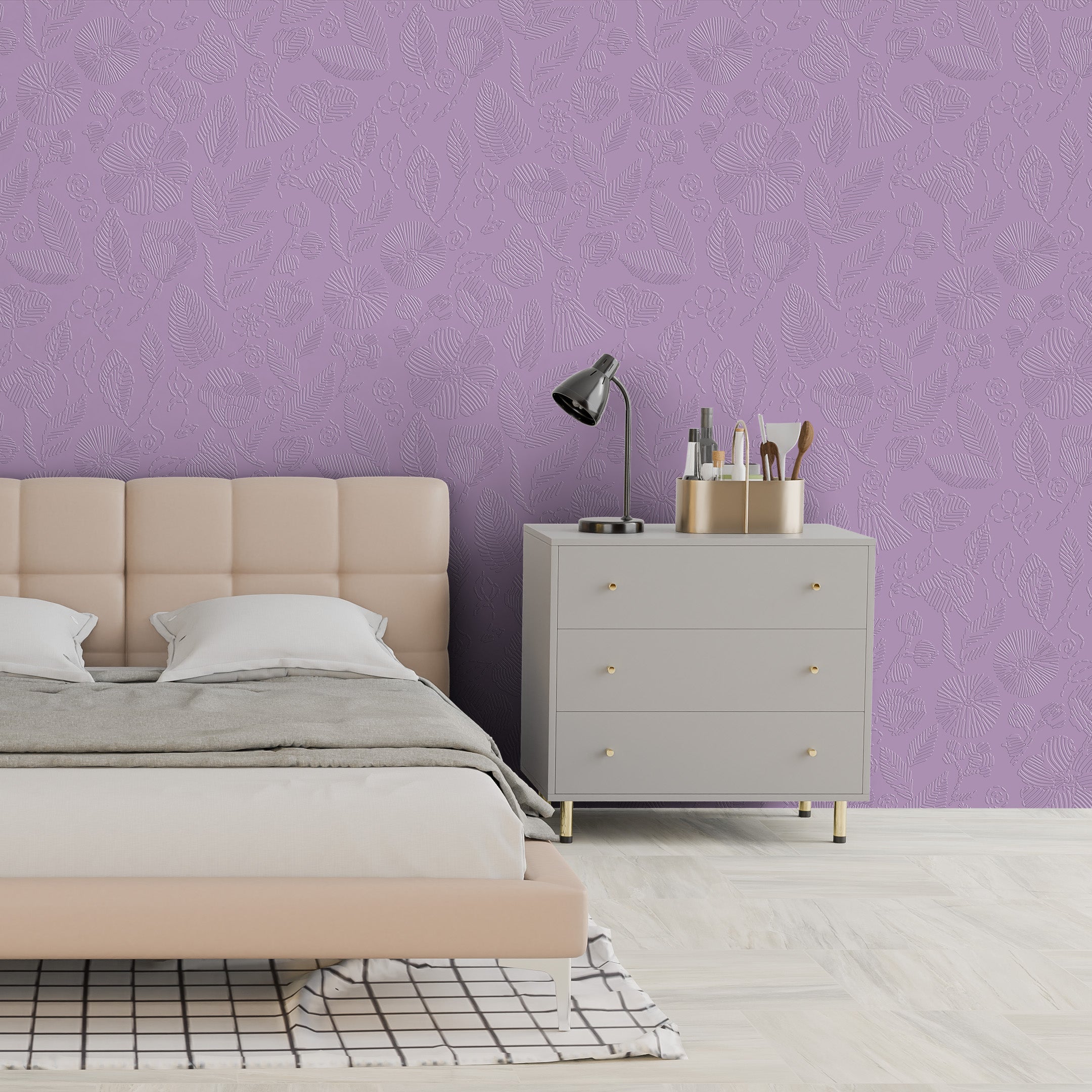 3D Whimsical Botanical Sketch - Paintable Wallpaper