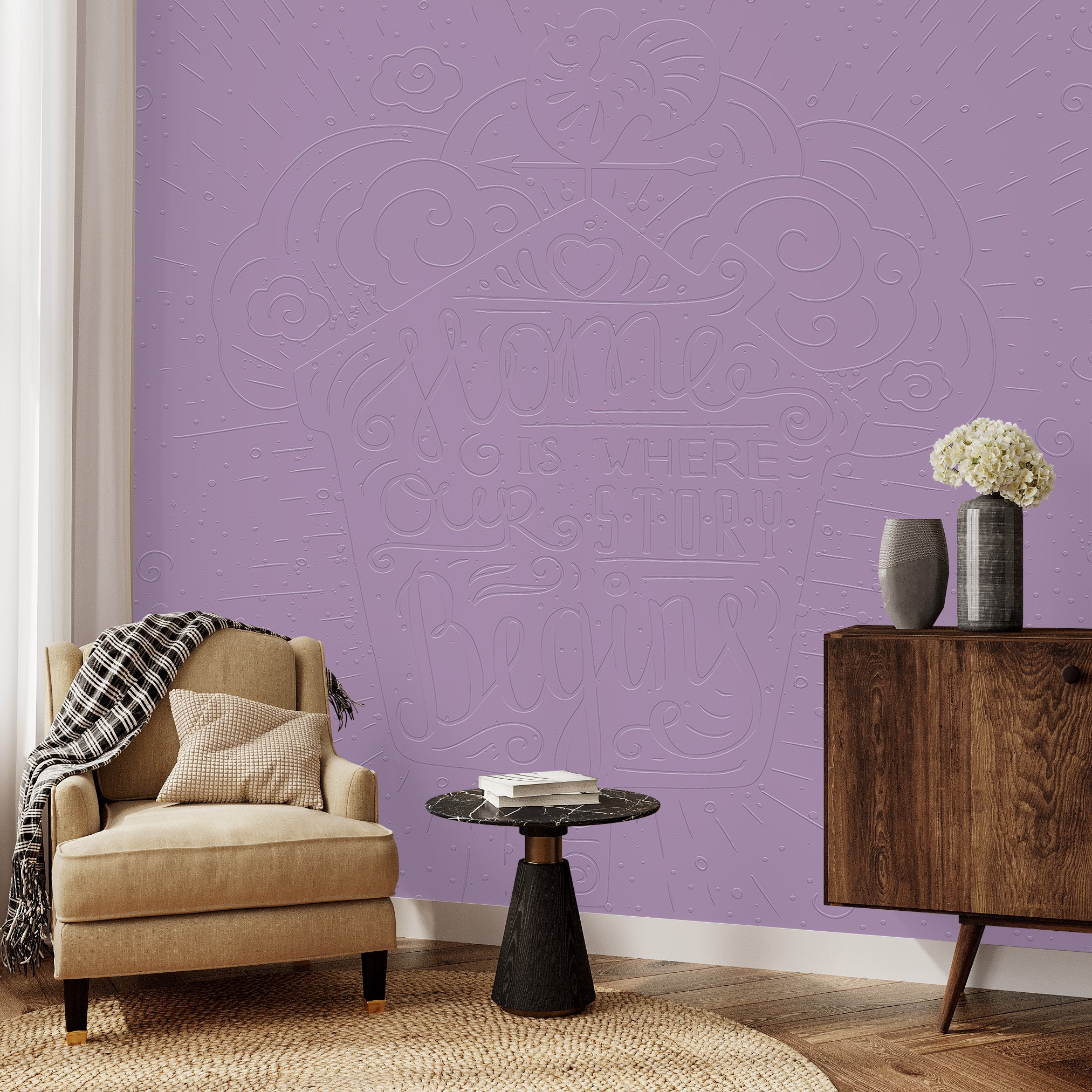 3D Sweet Home Calligraphy - Paintable Mural