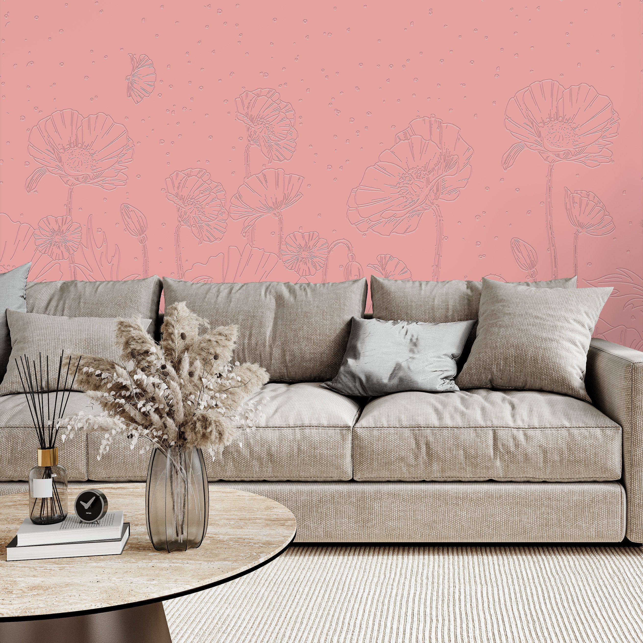 3D Poppy Meadow Relief - Paintable Mural