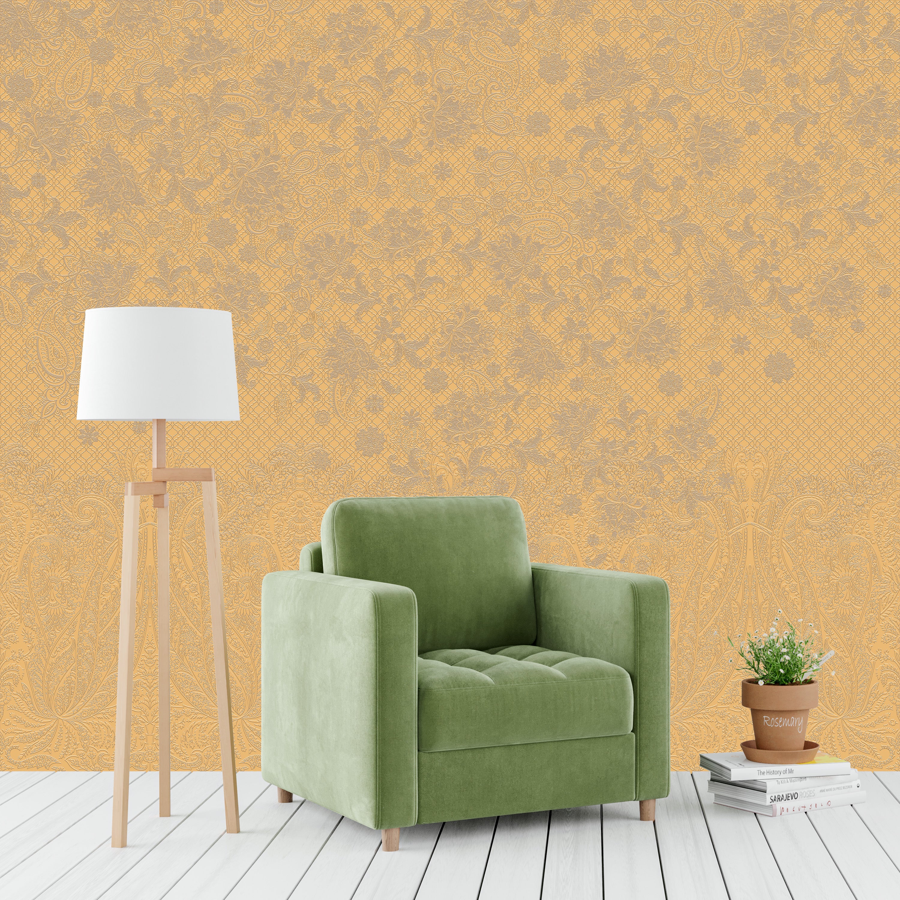 3D Kashmir Floral Tapestry - Paintable Mural