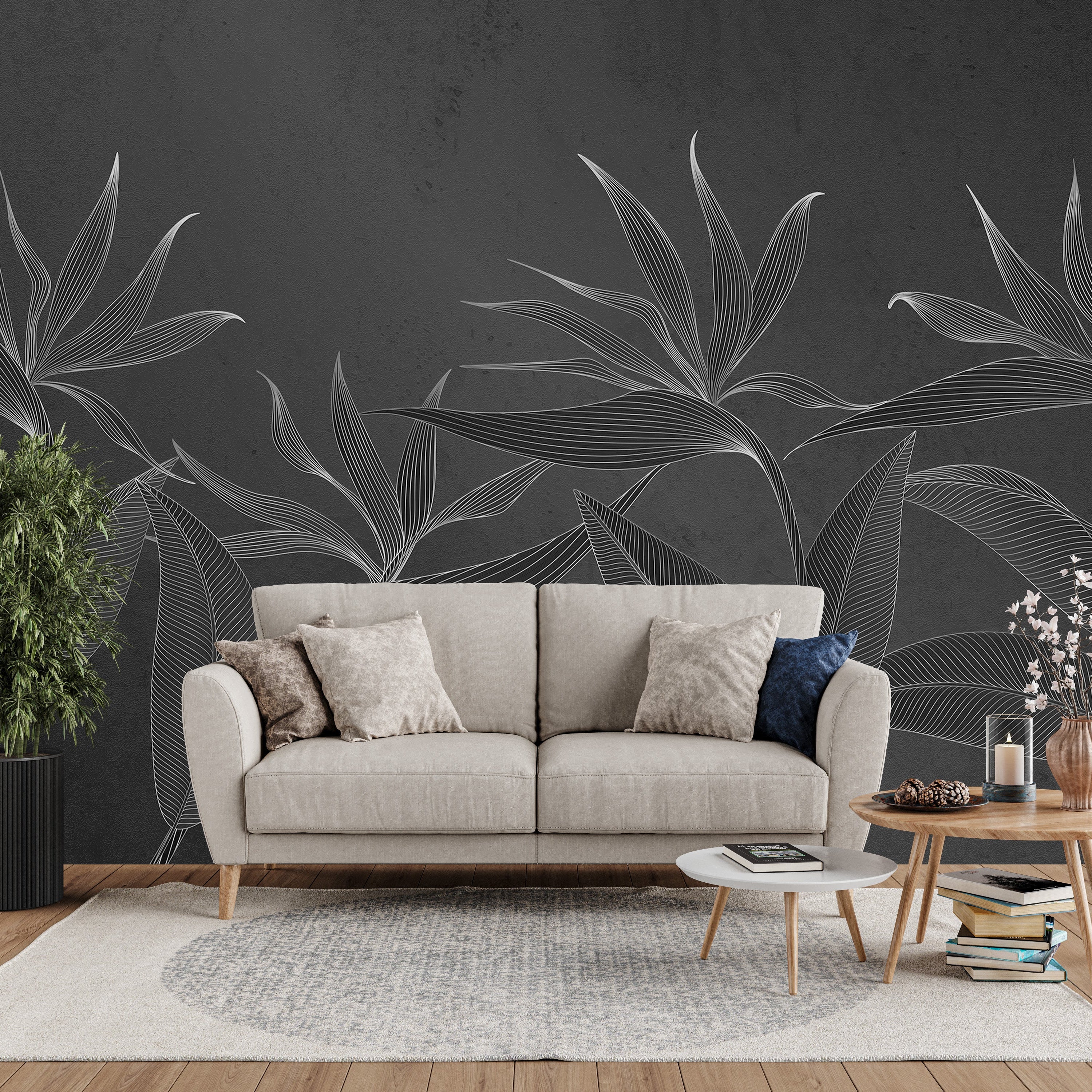 3D Golden Tropical Flowers - Printed Mural