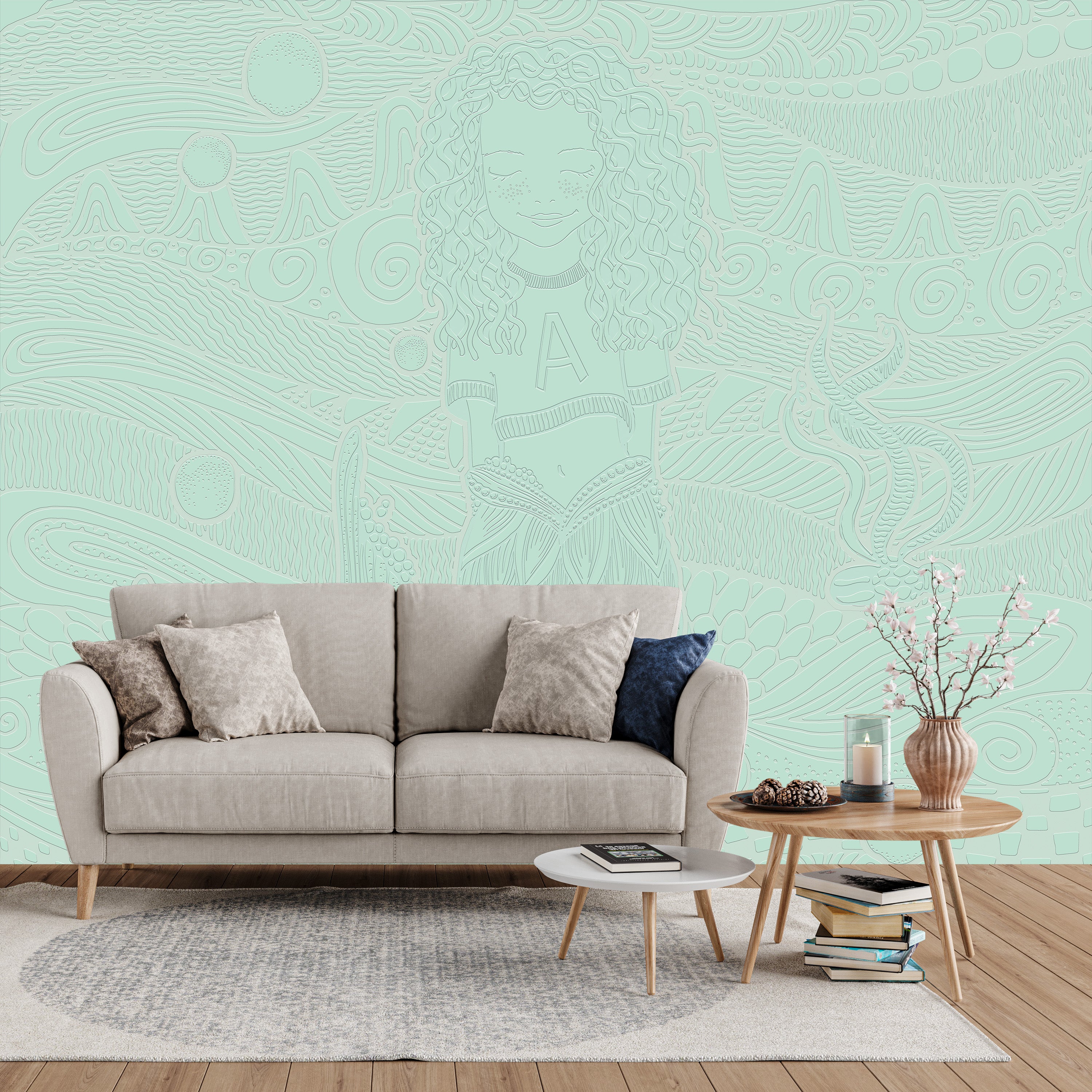 3D Dreamy Mermaid - Paintable Mural