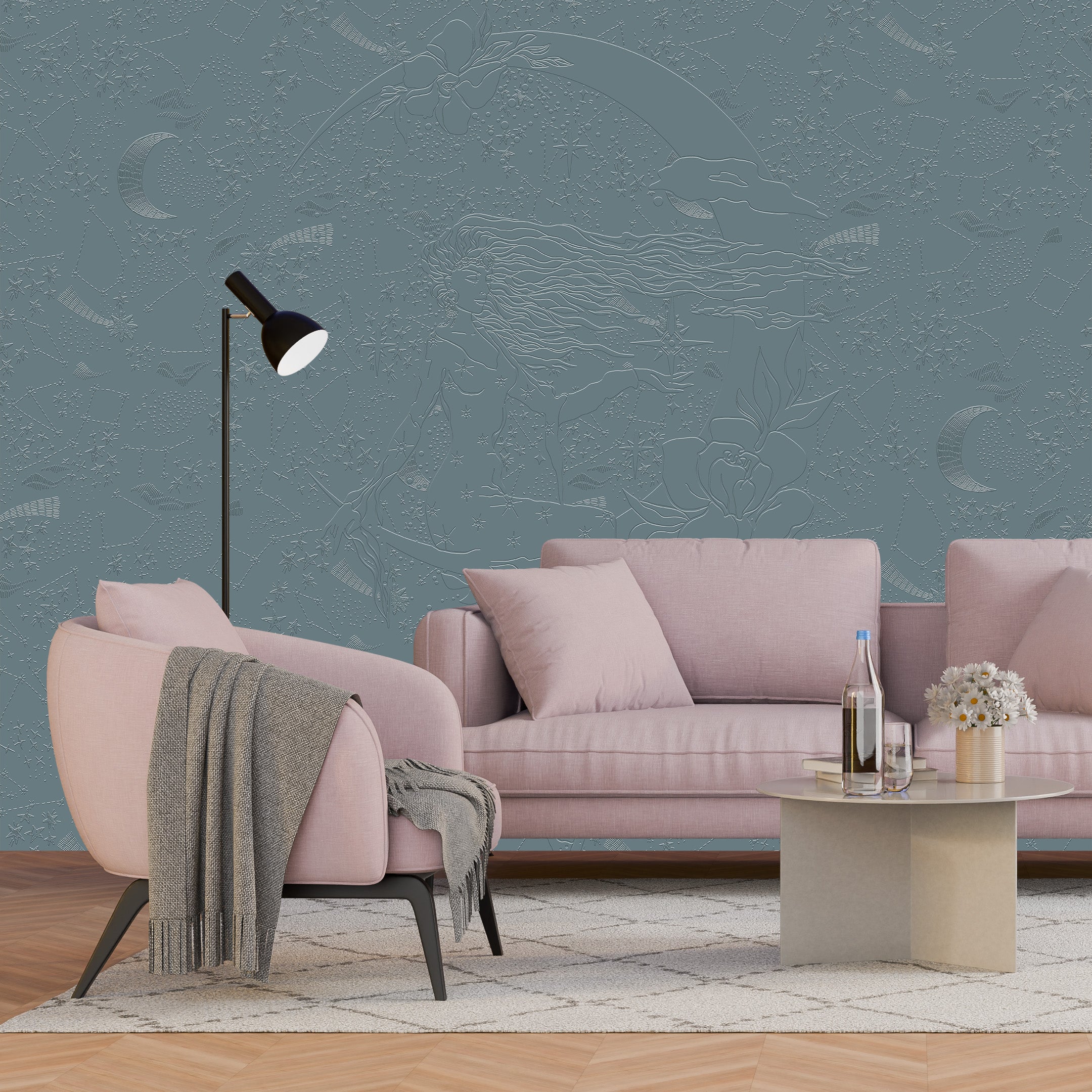 3D Dark Flora & Moon Goddess - Paintable Mural