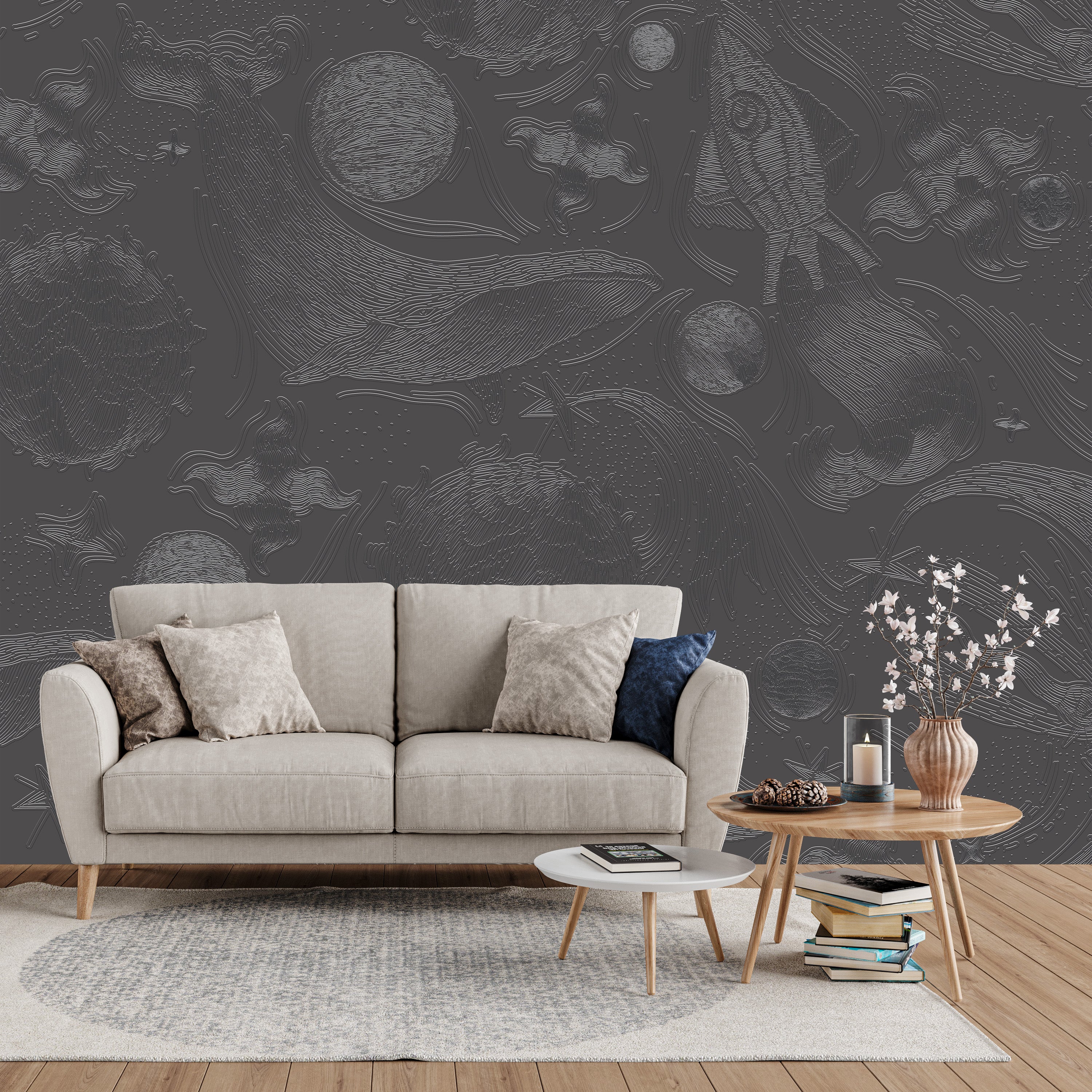 3D Cosmic Whale Journey - Paintable Mural