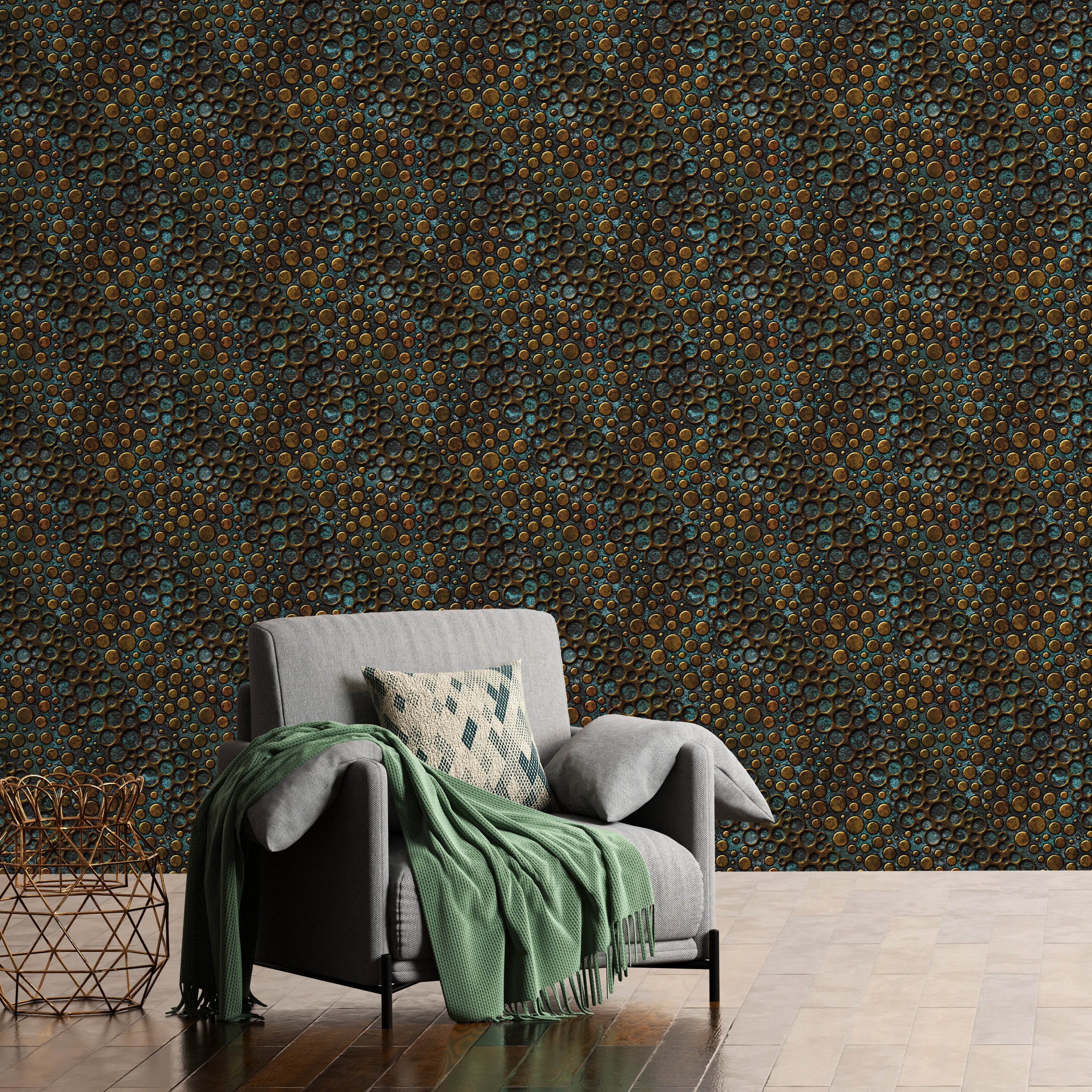 3D Metallic Bubbles - Printed Wallpaper