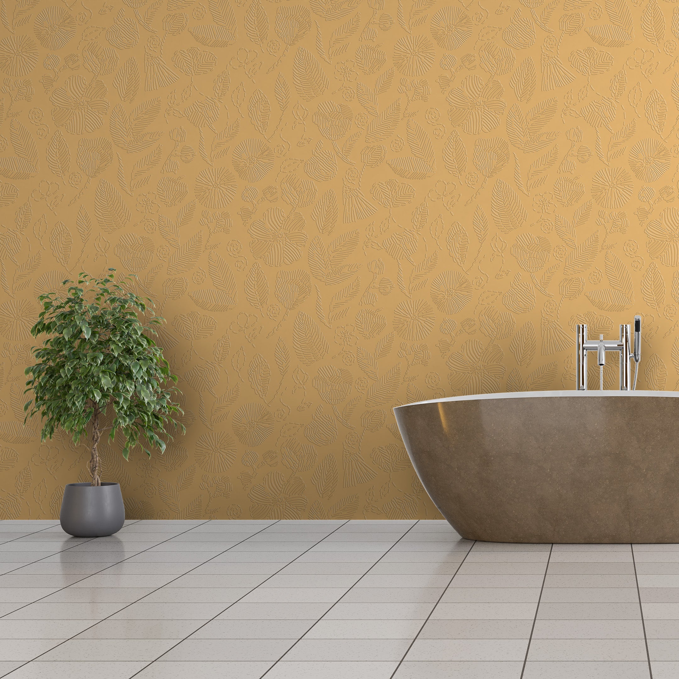 3D Whimsical Botanical Sketch - Paintable Wallpaper