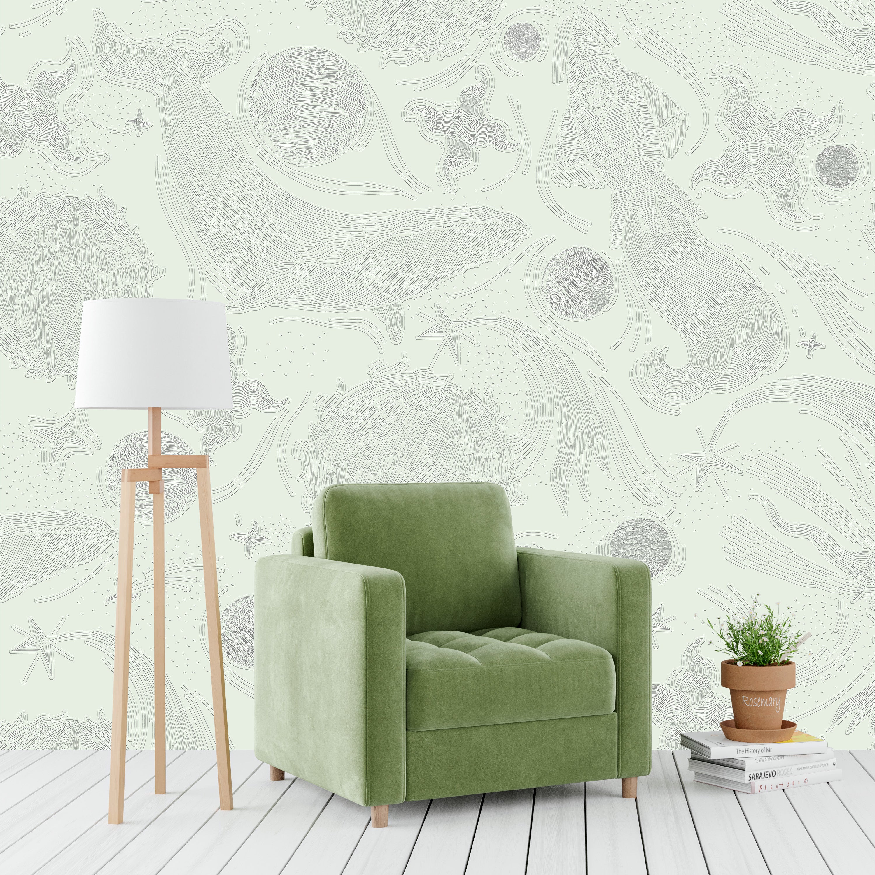 3D Cosmic Whale Journey - Paintable Mural