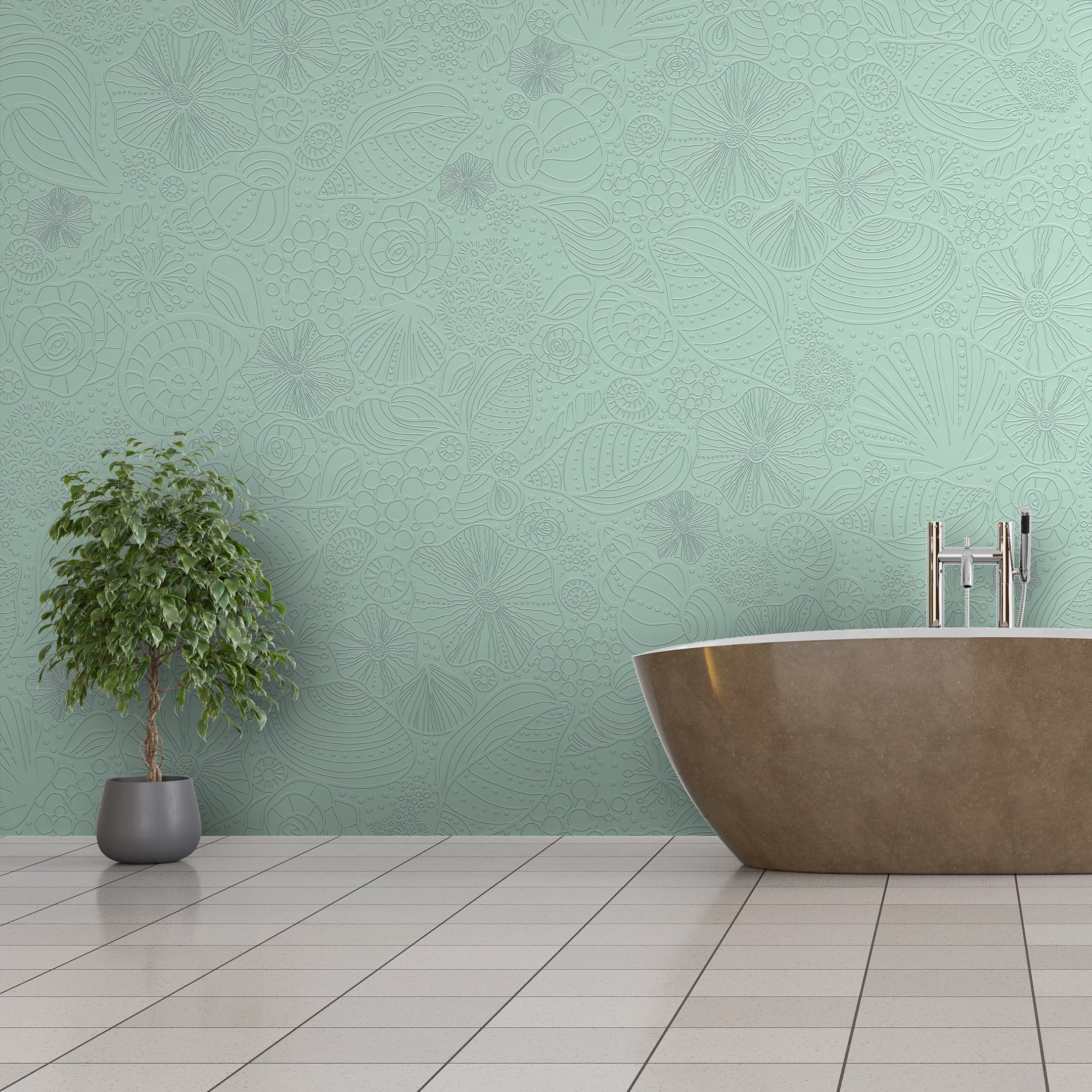 3D Seashell Harmony - Paintable Mural