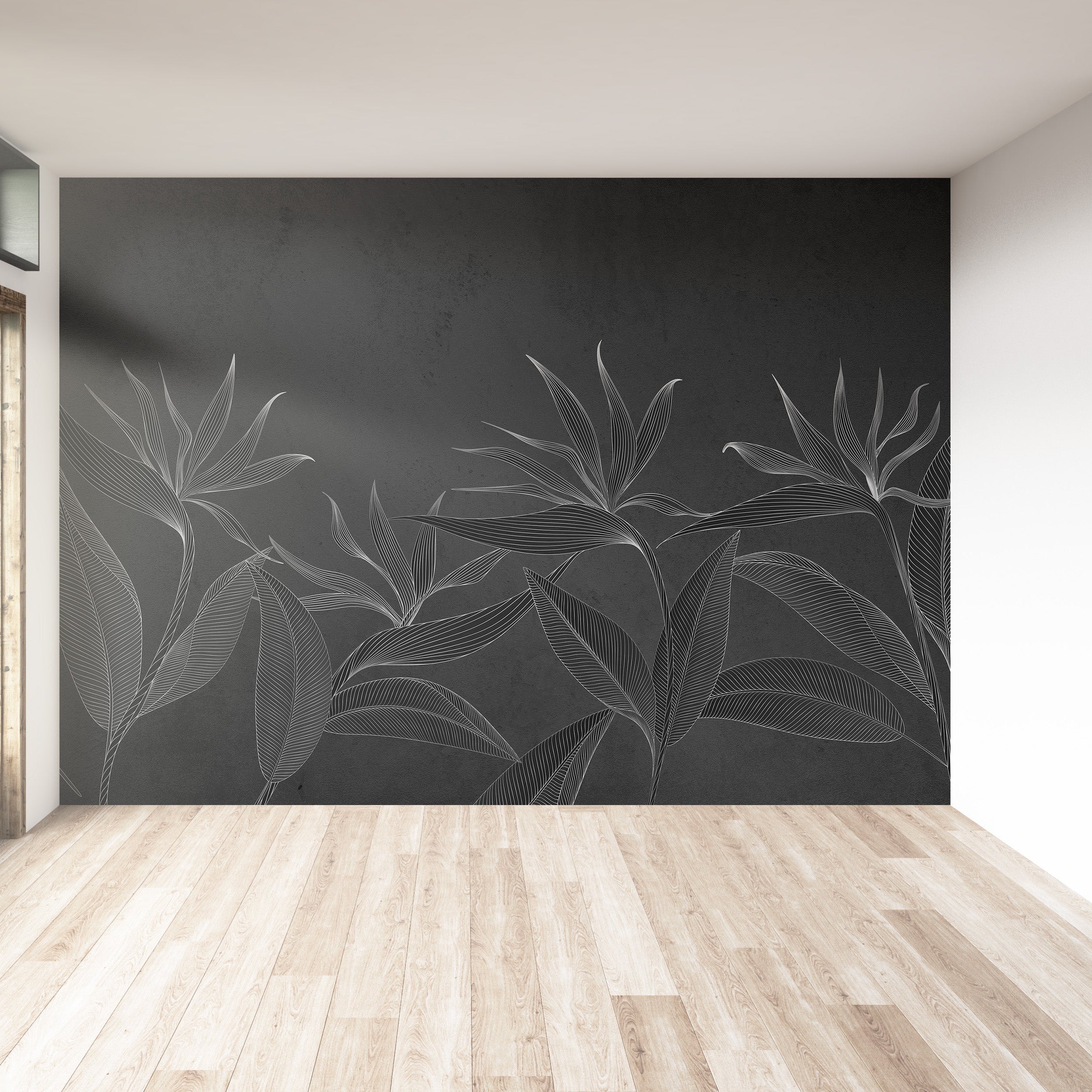 3D Golden Tropical Flowers - Printed Mural