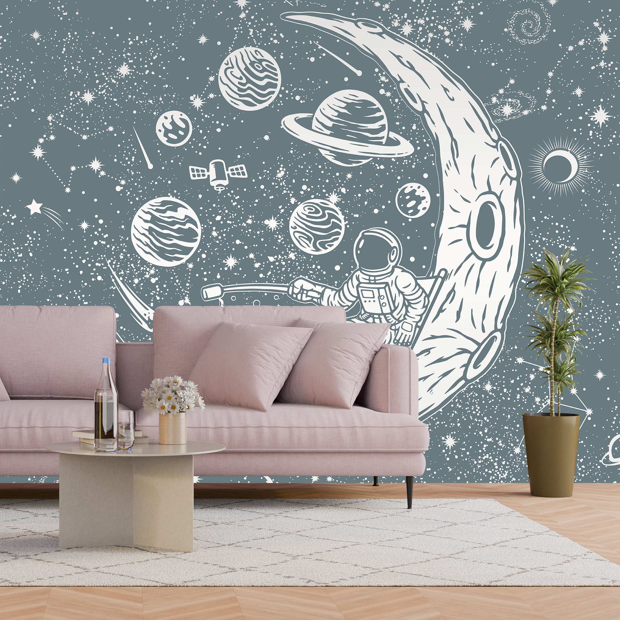 3D Astronaut Moon Dream - Paintable Mural