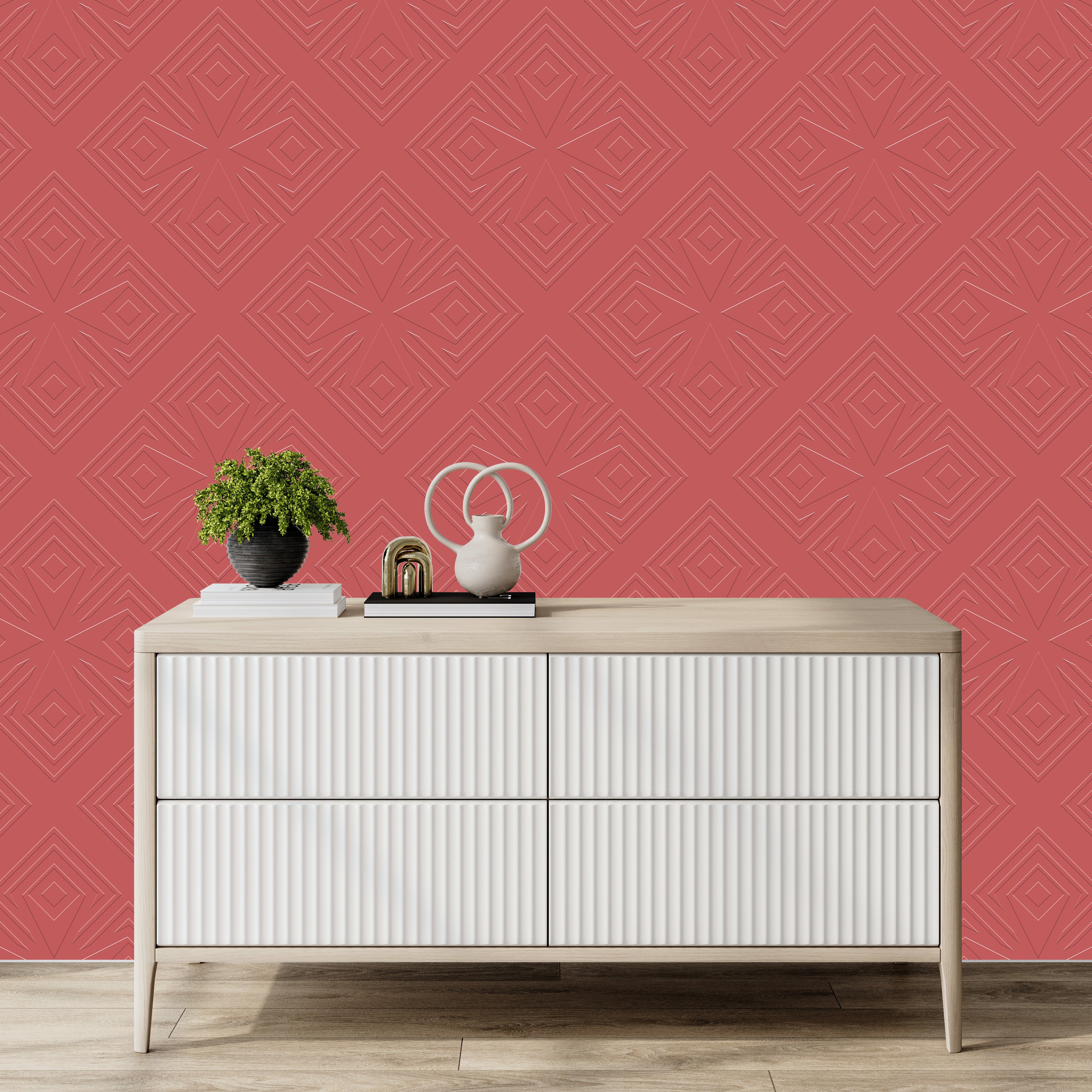 3D Sculpted Floral Diamond - Paintable Wallpaper