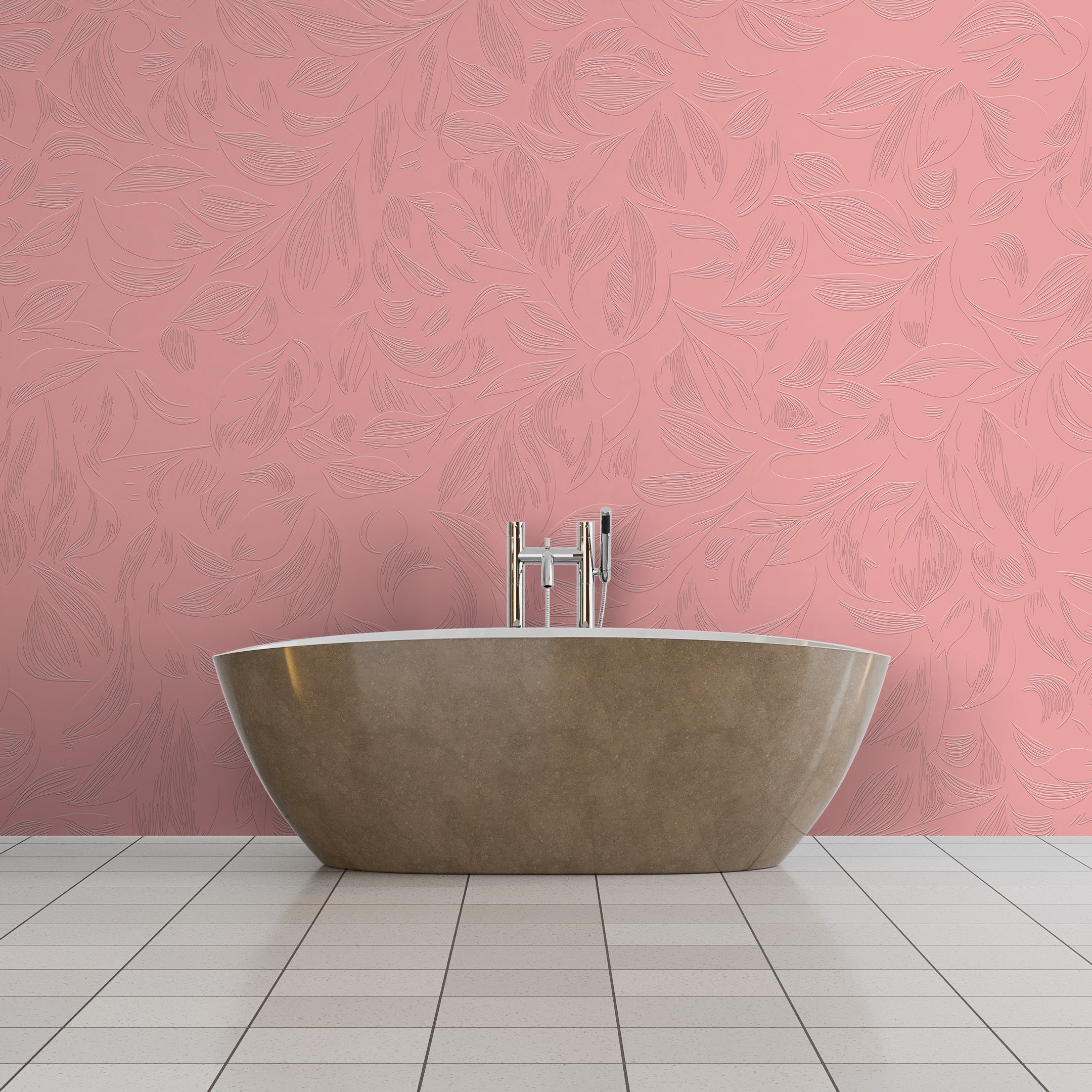 3D Whimsical Leaf Swirl - Paintable Wallpaper