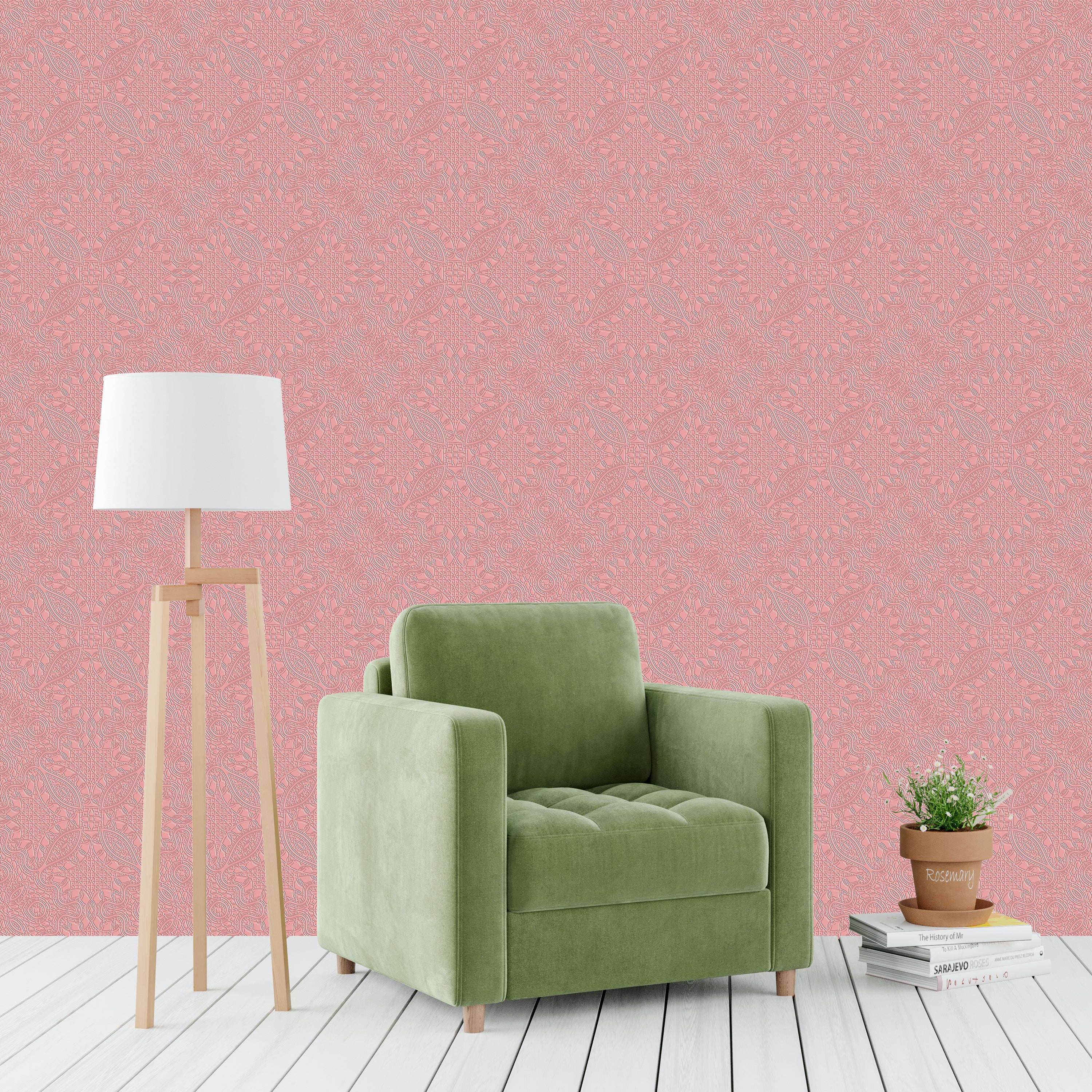 3D Intricate Victorian Scroll - Paintable Wallpaper