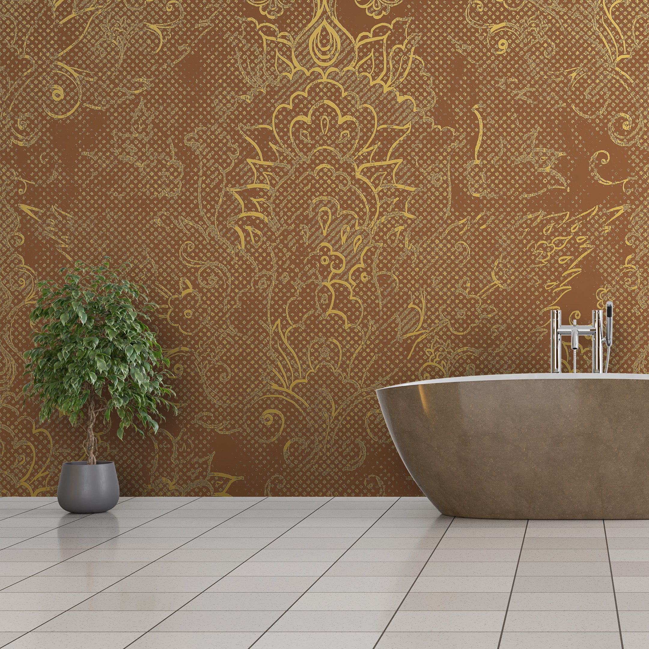 3D Floral Brocade - Paintable Wallpaper