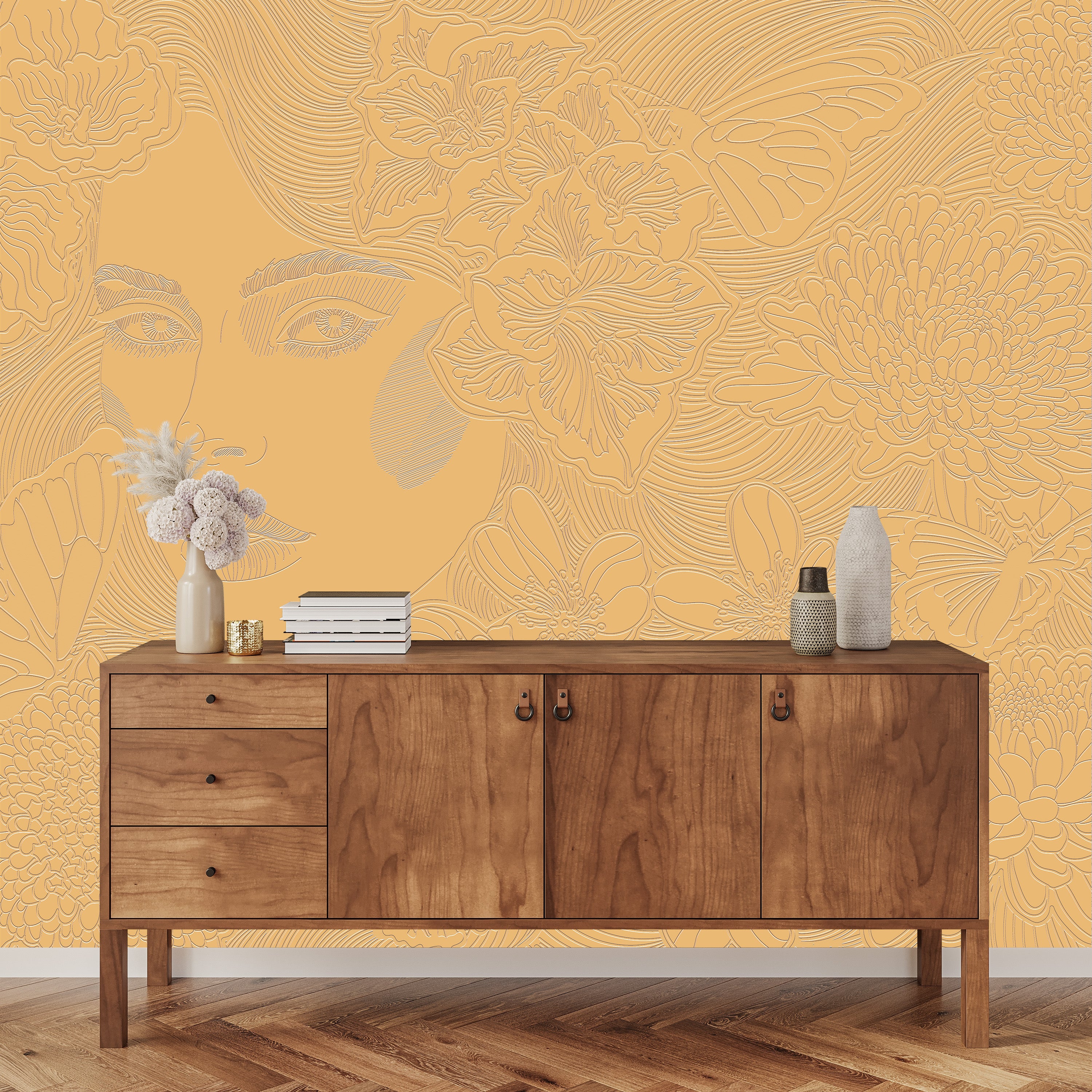 3D Floral Serenity - Paintable Mural