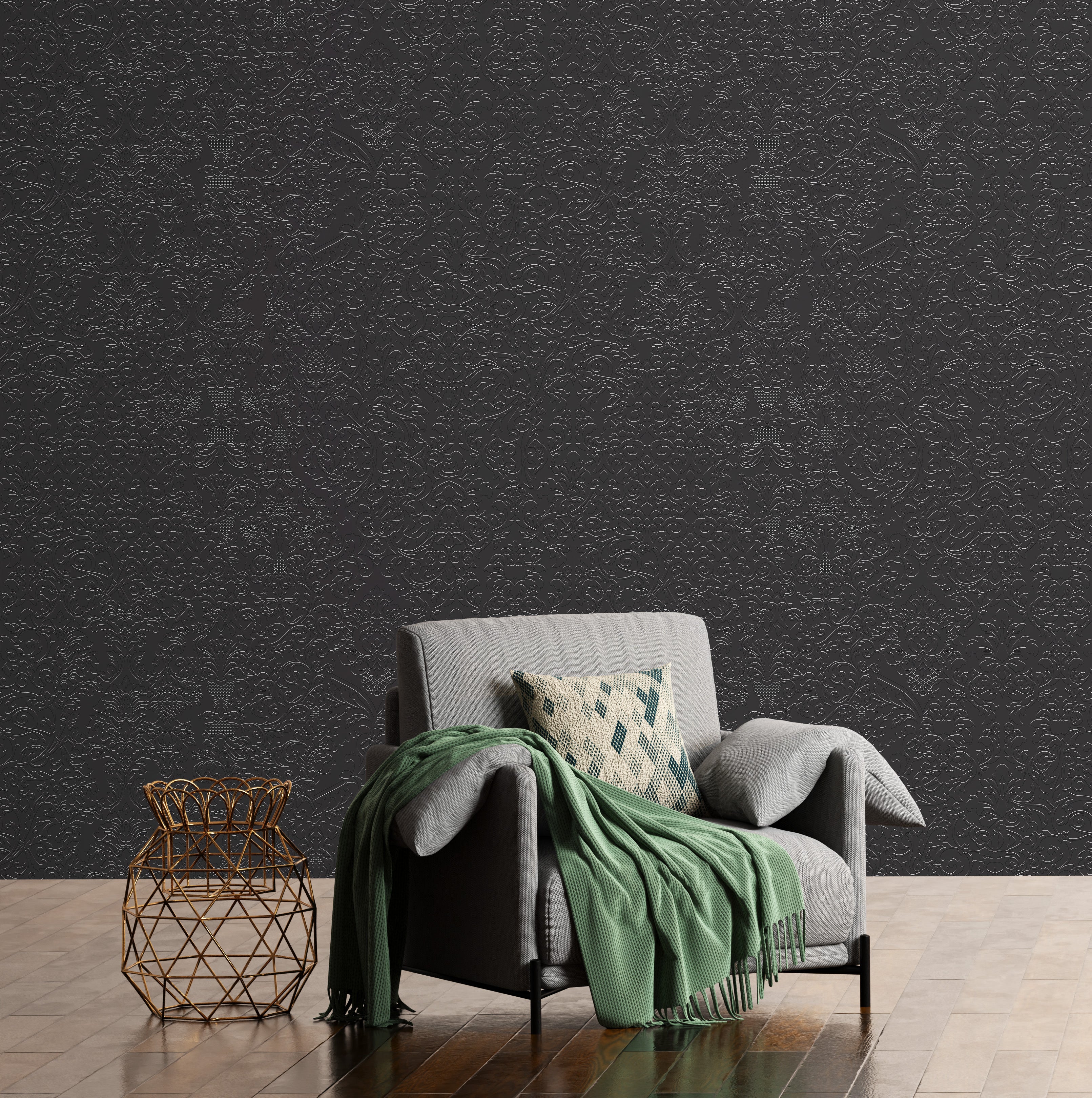 3D Sovereign Damask Frame - Paintable Wallpaper