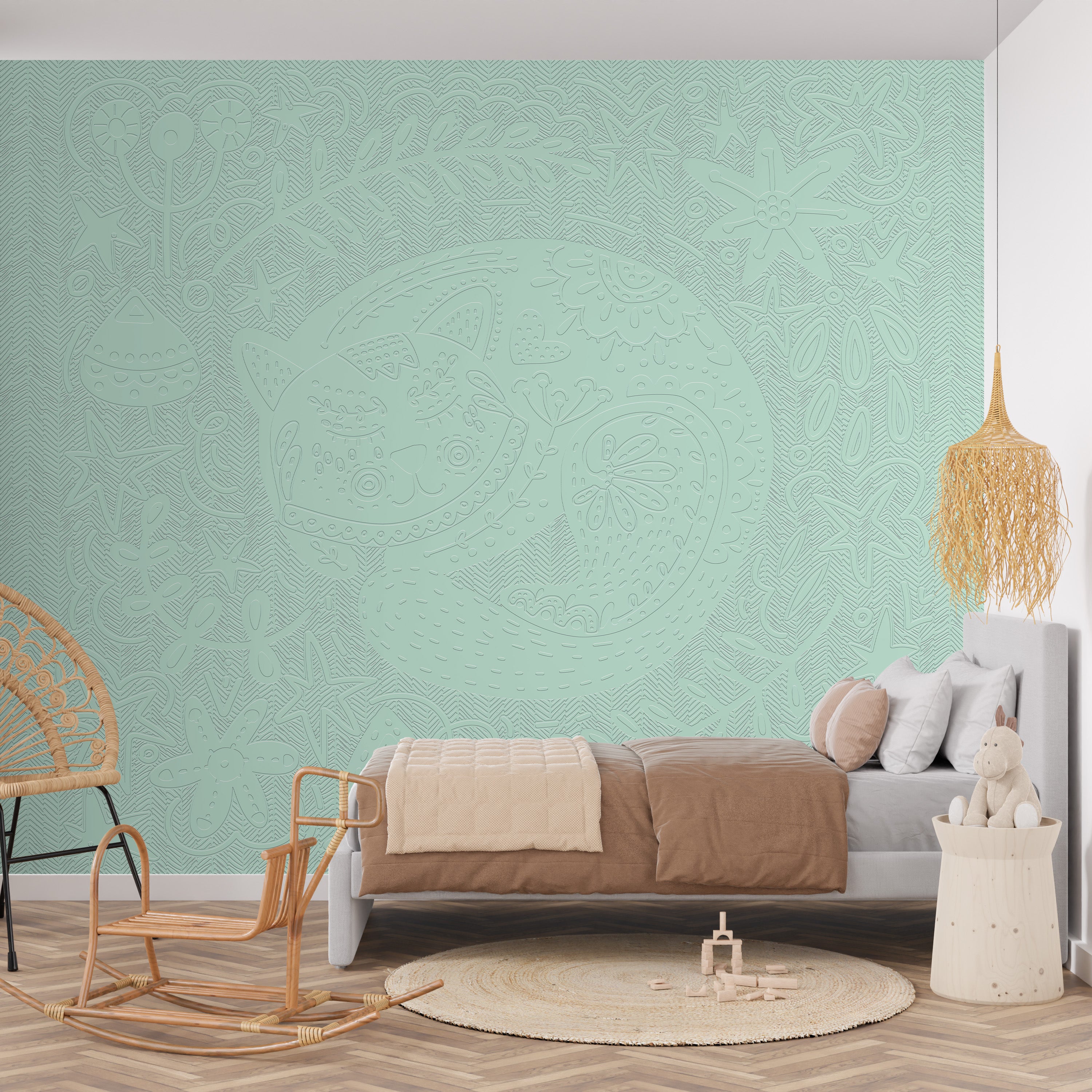 3D Sleeping Folk Cat - Paintable Mural