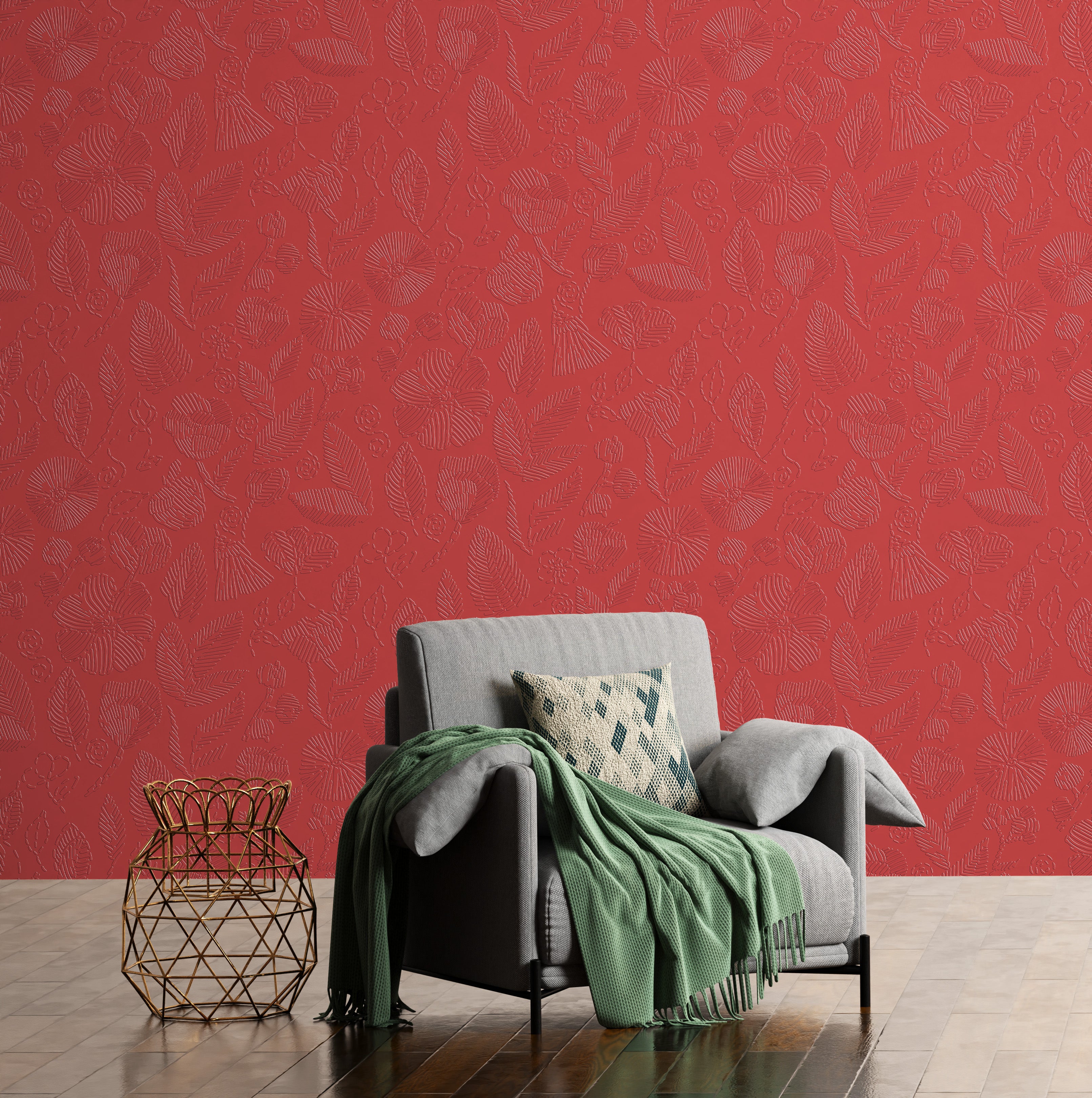 3D Whimsical Botanical Sketch - Paintable Wallpaper