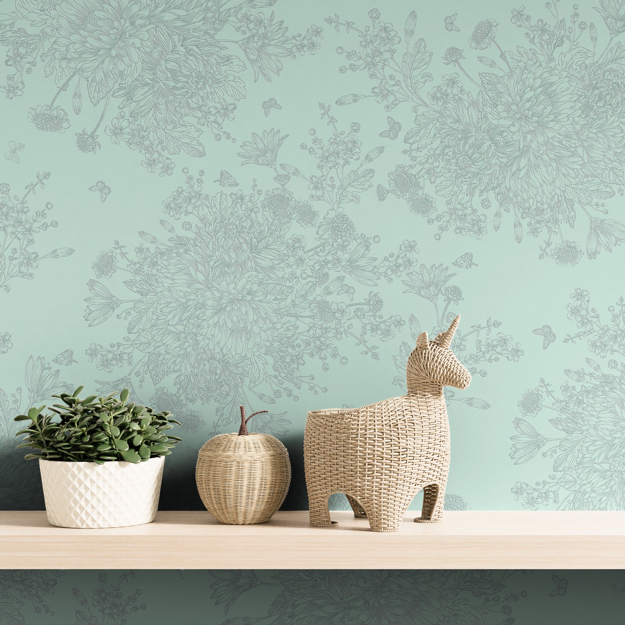 3D Flowers and Butterflies - Paintable Mural