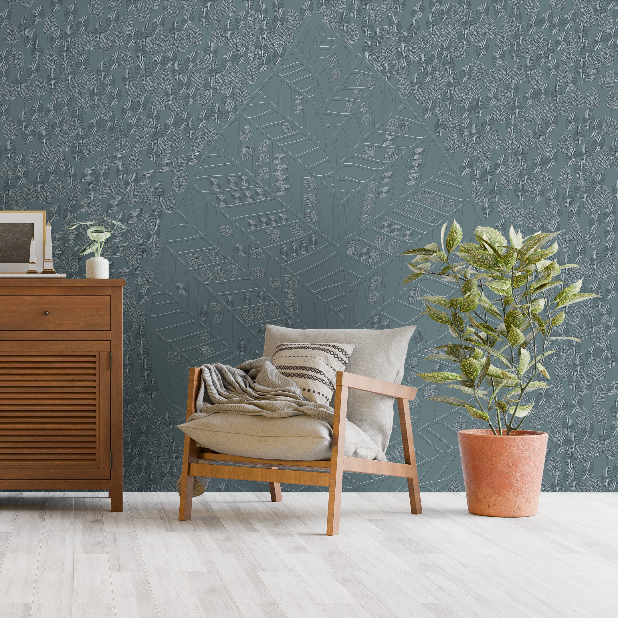 3D Serene Leaf - Paintable Mural