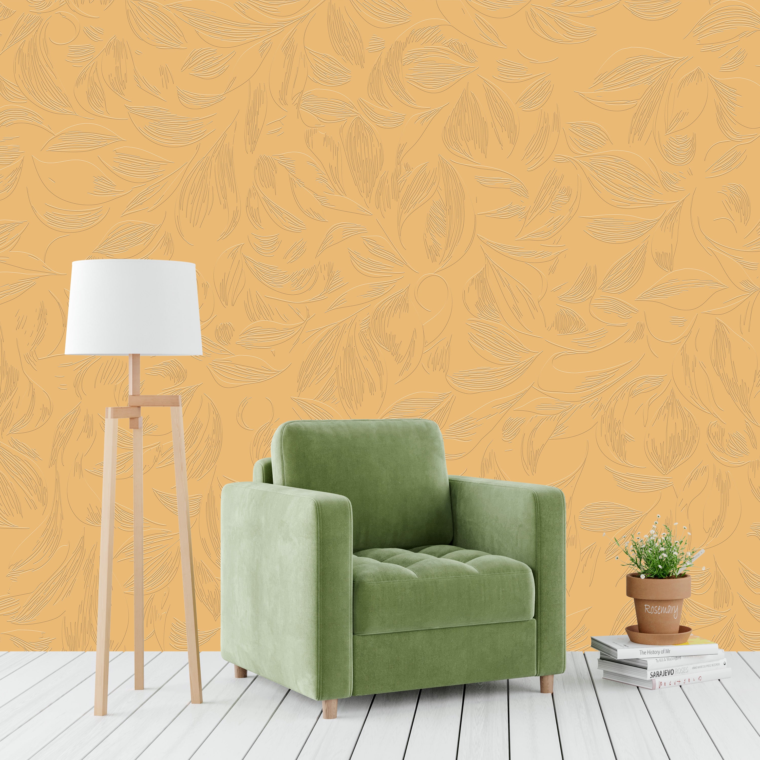 3D Whimsical Leaf Swirl - Paintable Wallpaper