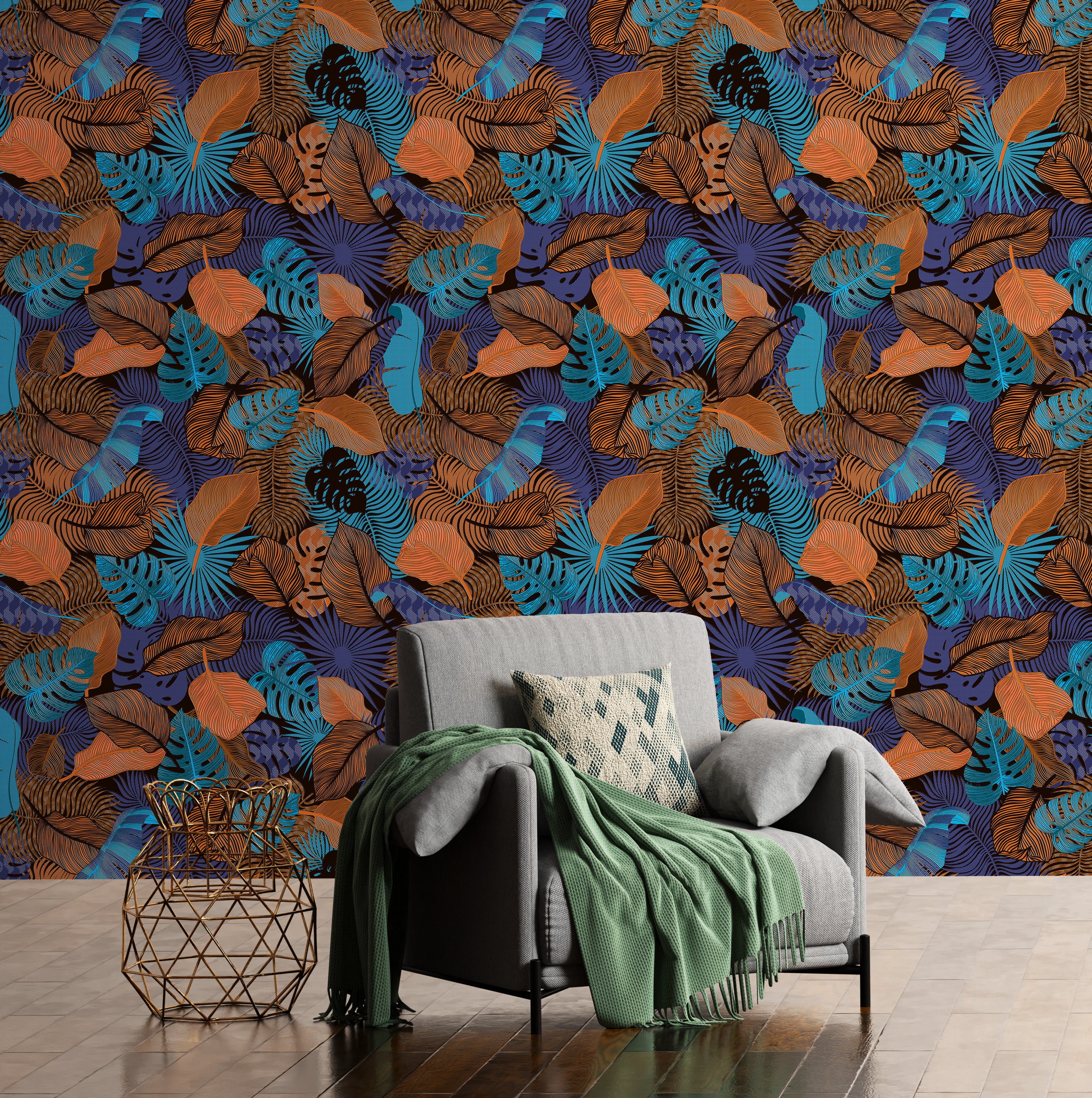 3D Neon Jungle - Printed Wallpaper