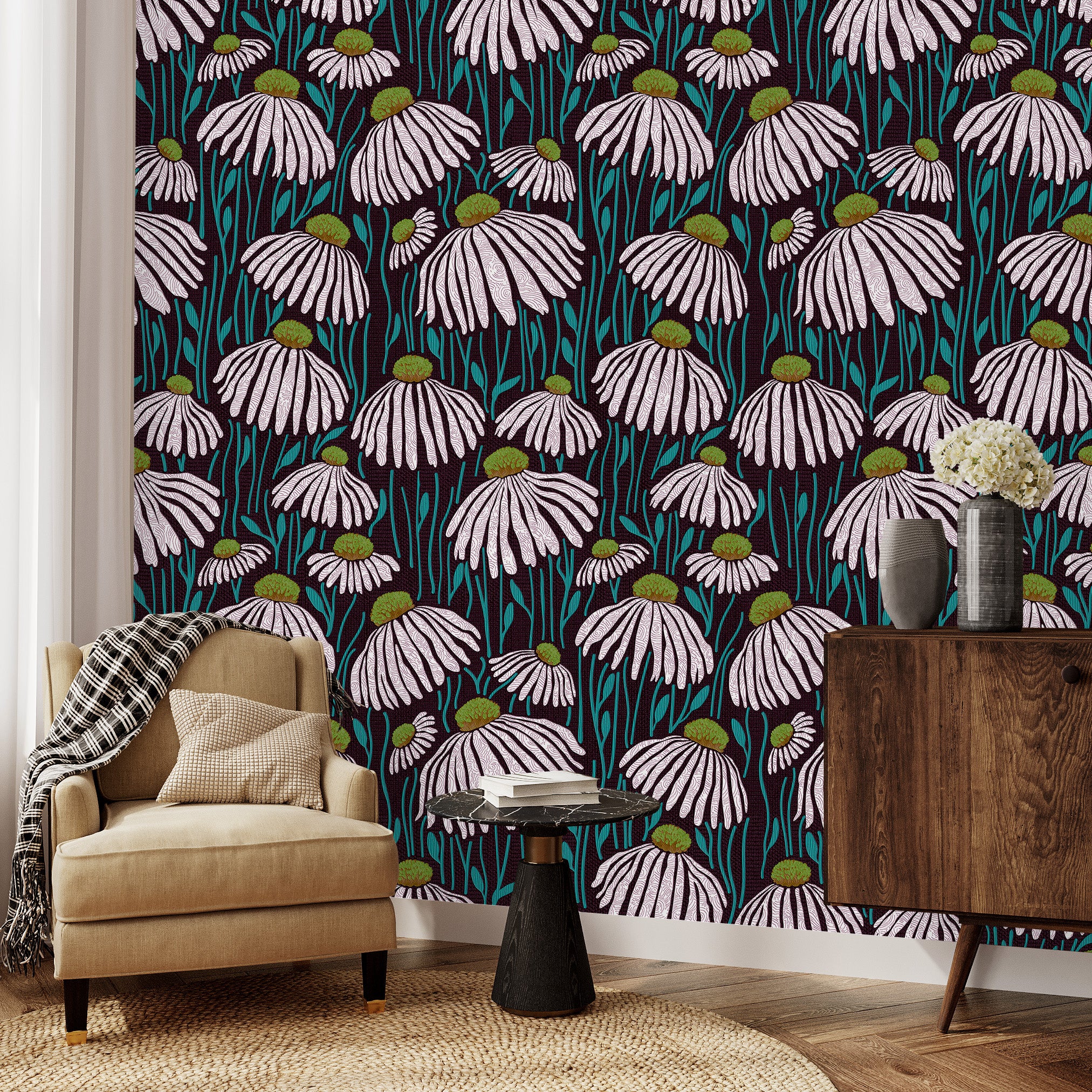 3D Midnight Bloom - Printed Wallpaper