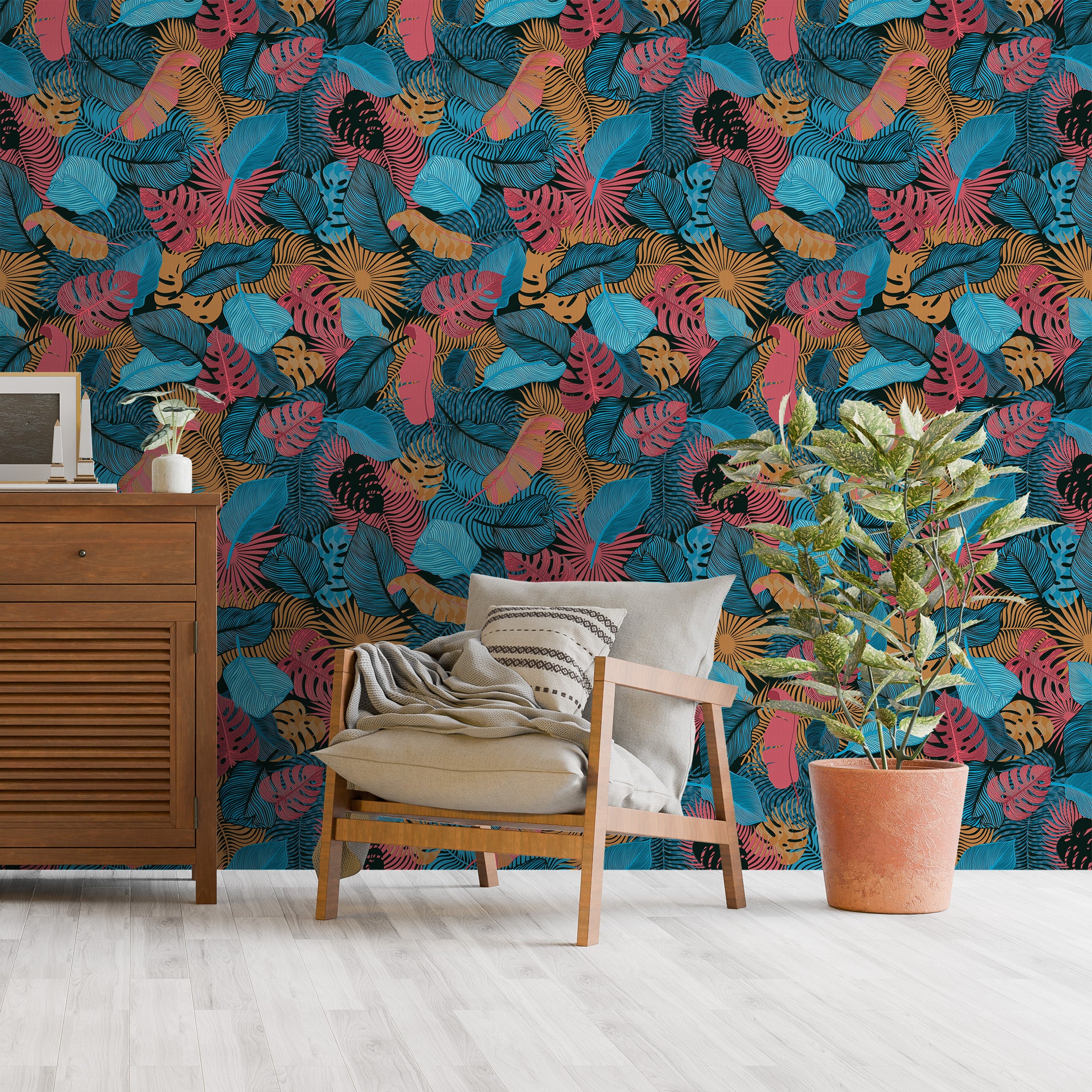 3D Neon Jungle - Printed Wallpaper