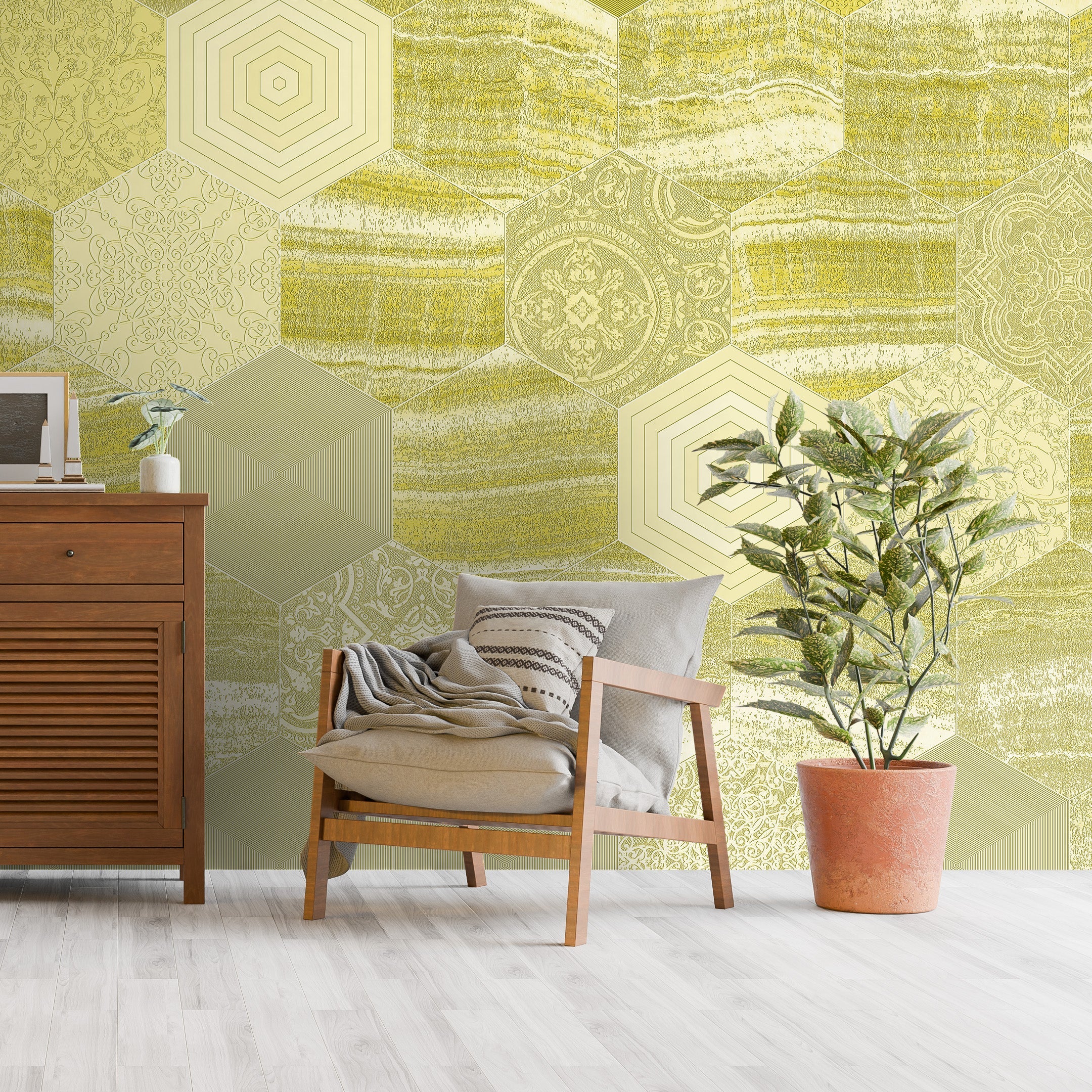 3D Marbled Hexagons - Printed Mural