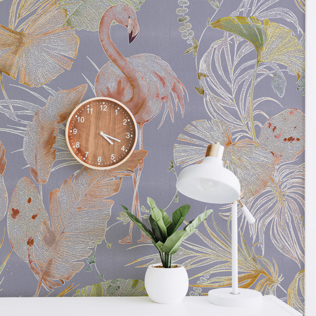3D Flamingo Oasis - Printed Wallpaper