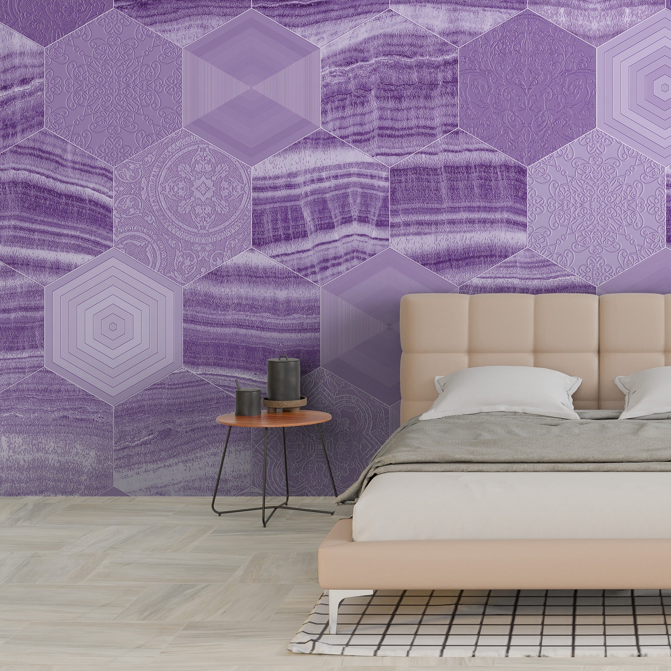 3D Marbled Hexagons - Printed Mural