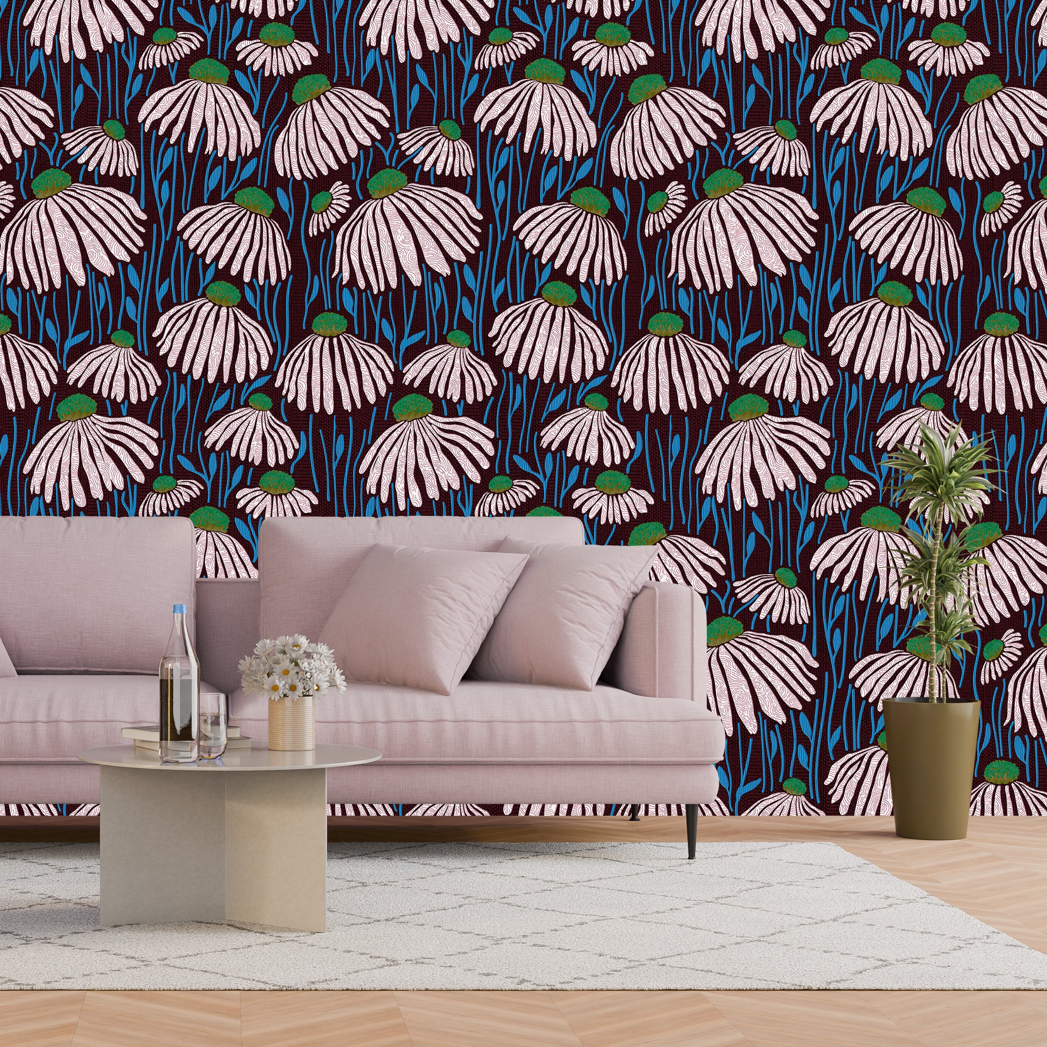 3D Midnight Bloom - Printed Wallpaper
